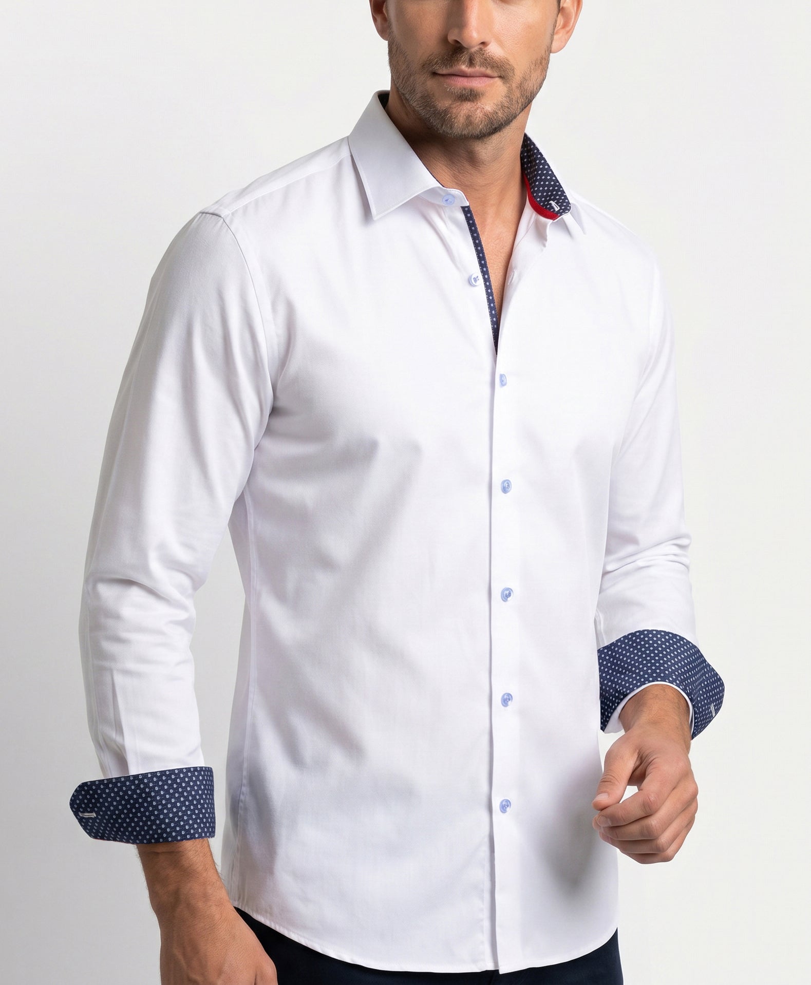 George Button-Up Shirt With Contrast Details // White // Contemporary Fit (Regular)