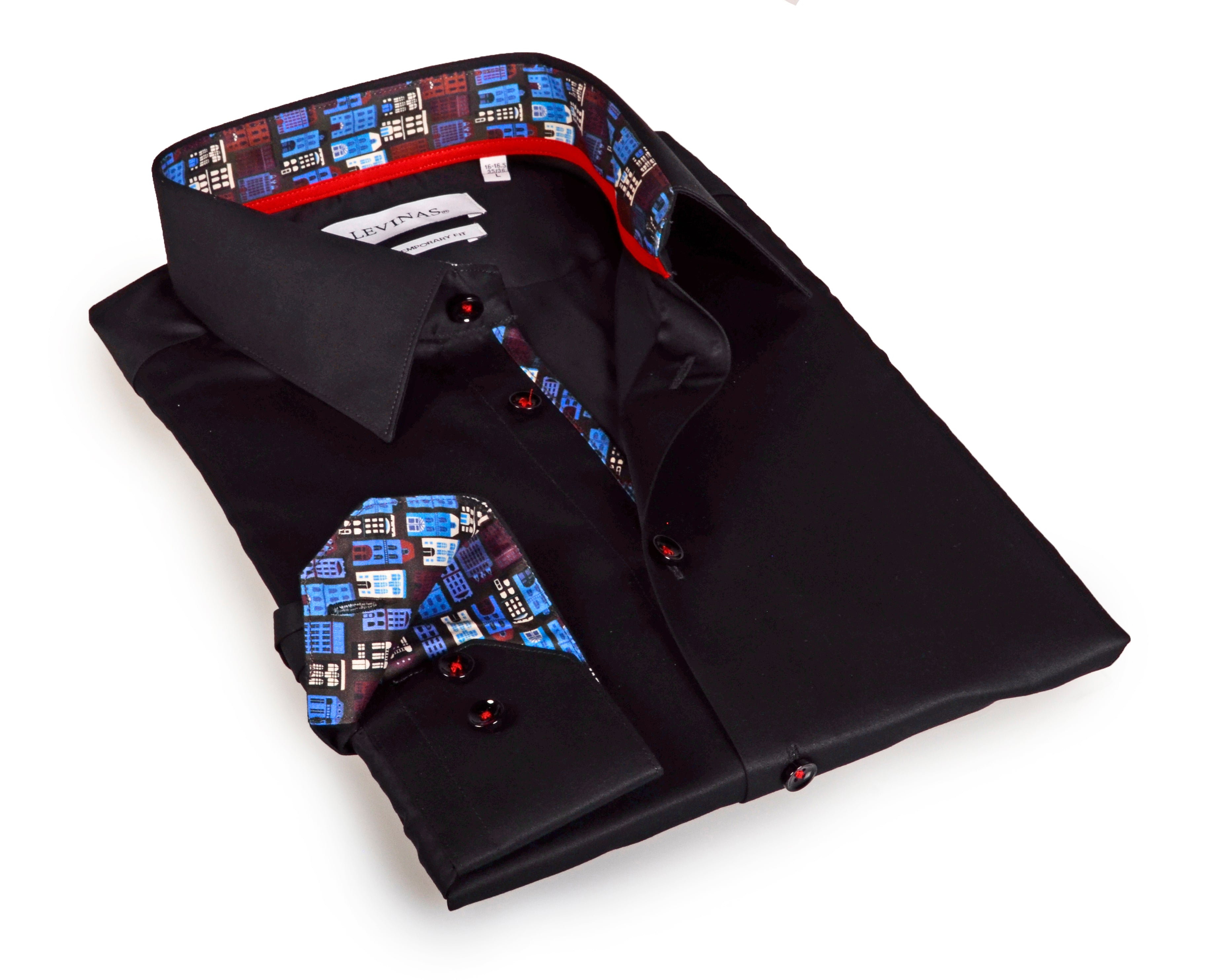 Barney Button-Down Shirt With Contrast Details // Black // Contemporary Fit (Regular) LEVINAS® Official