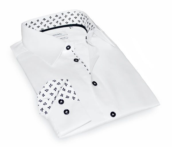 Bird Button-Down Shirt With Contrast Details // White  // Contemporary Fit (Regular) LEVINAS® Official 