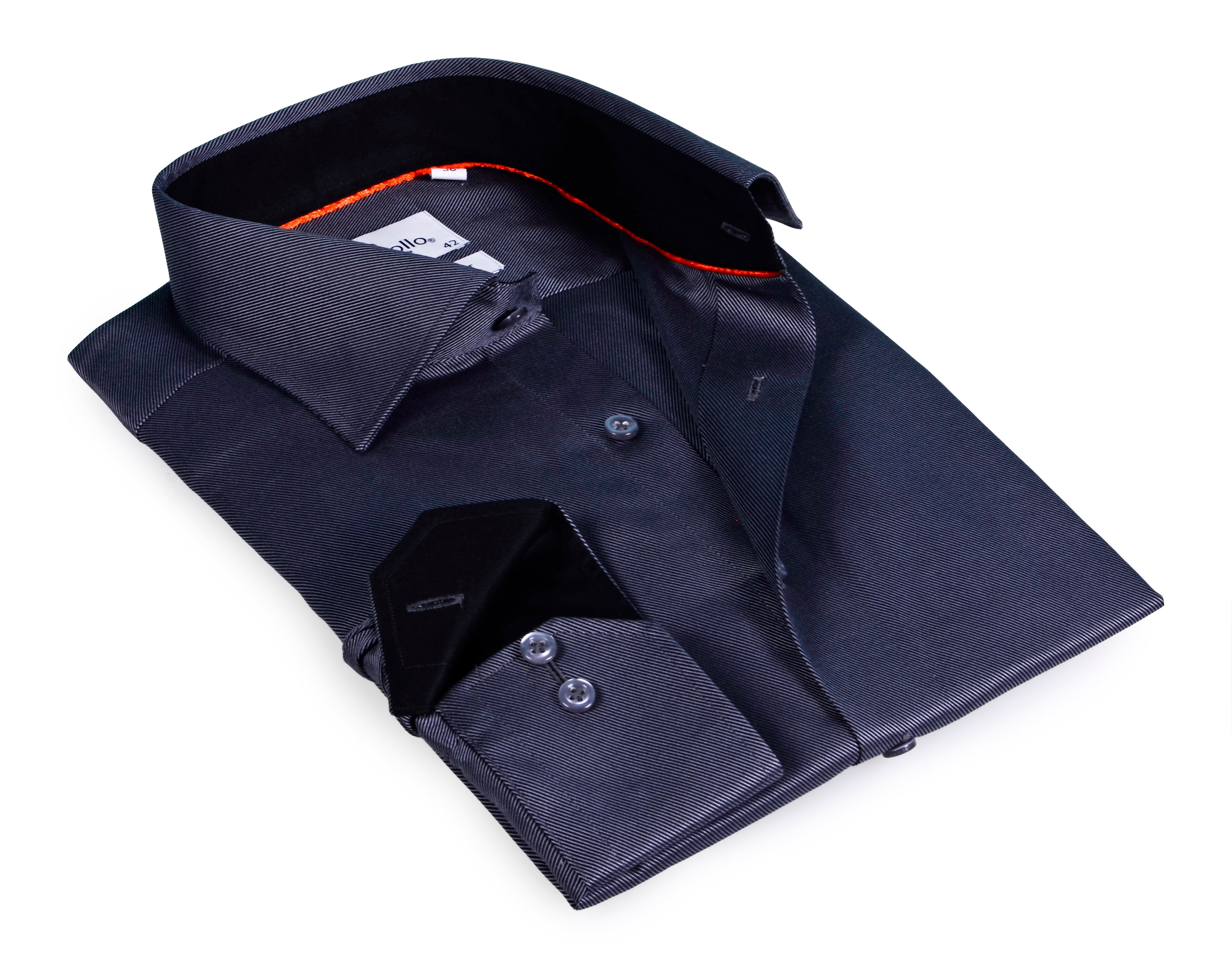 Black Long Sleeve Shirt with contract trimming // Dual cuffs// contemporary fit LEVINAS® Official