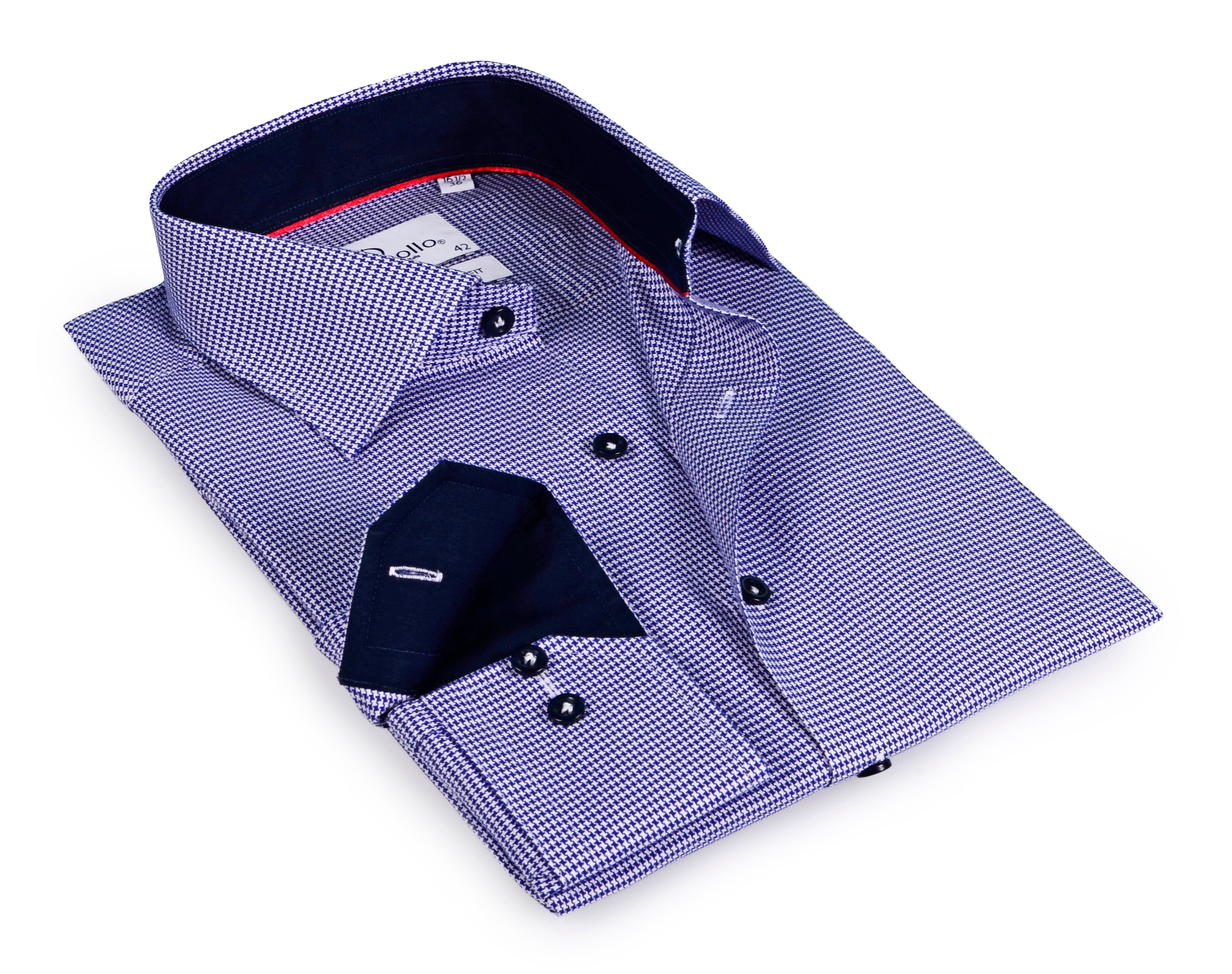 Blue Long Sleeve Shirt with contract trimming // Dual cuffs// contemporary fit LEVINAS® Official