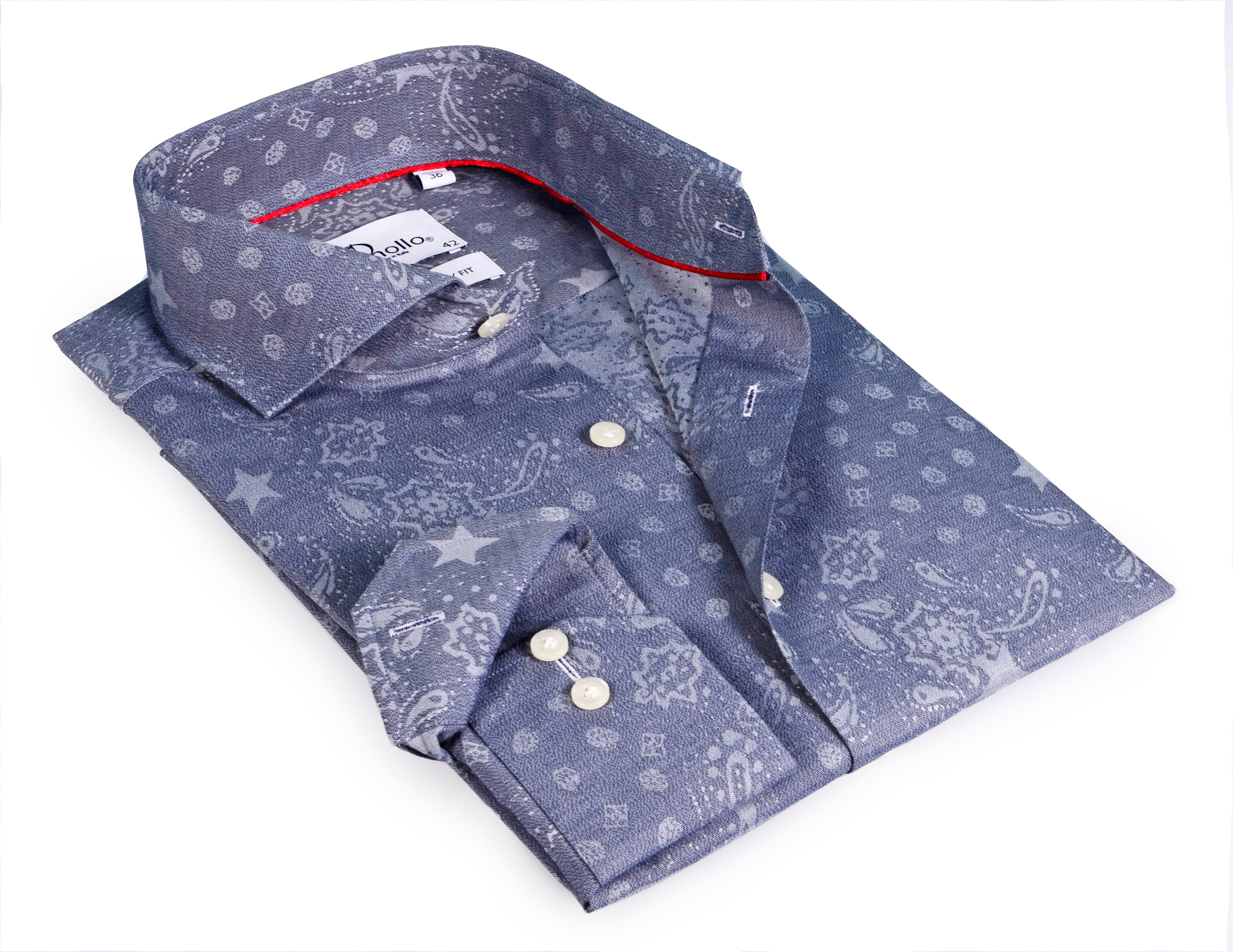 Blue Long Sleeve Shirt with contract trimming // Dual cuffs// contemporary fit LEVINAS® Official