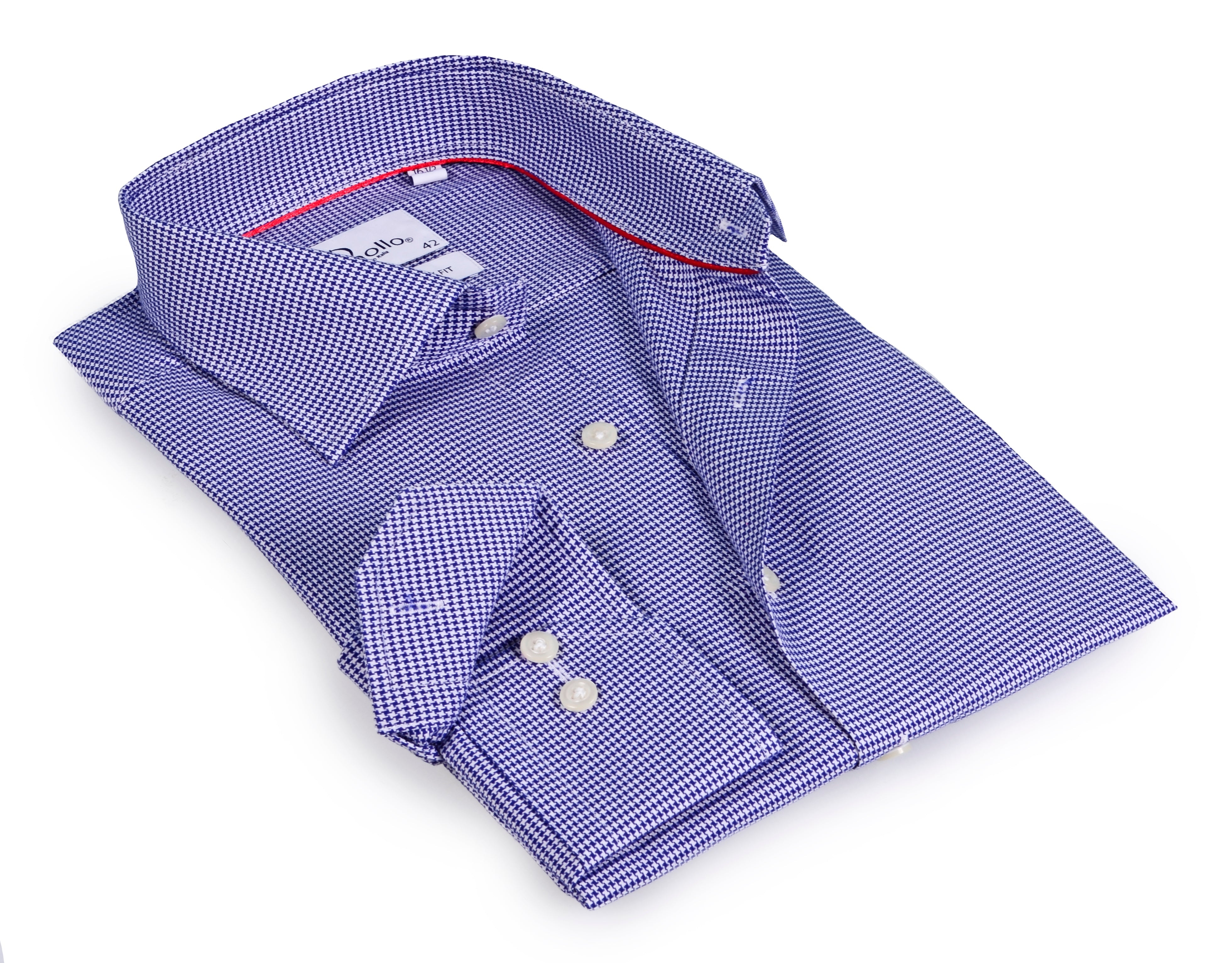Blue Long Sleeve Shirt with contract trimming// Dual cuffs// contemporary fit LEVINAS® Official