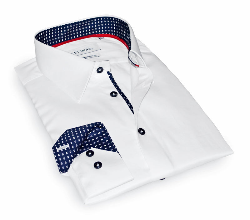 Buffets Button-Down Shirt With Contrast Details // White  // Contemporary Fit (Regular) LEVINAS® Official 