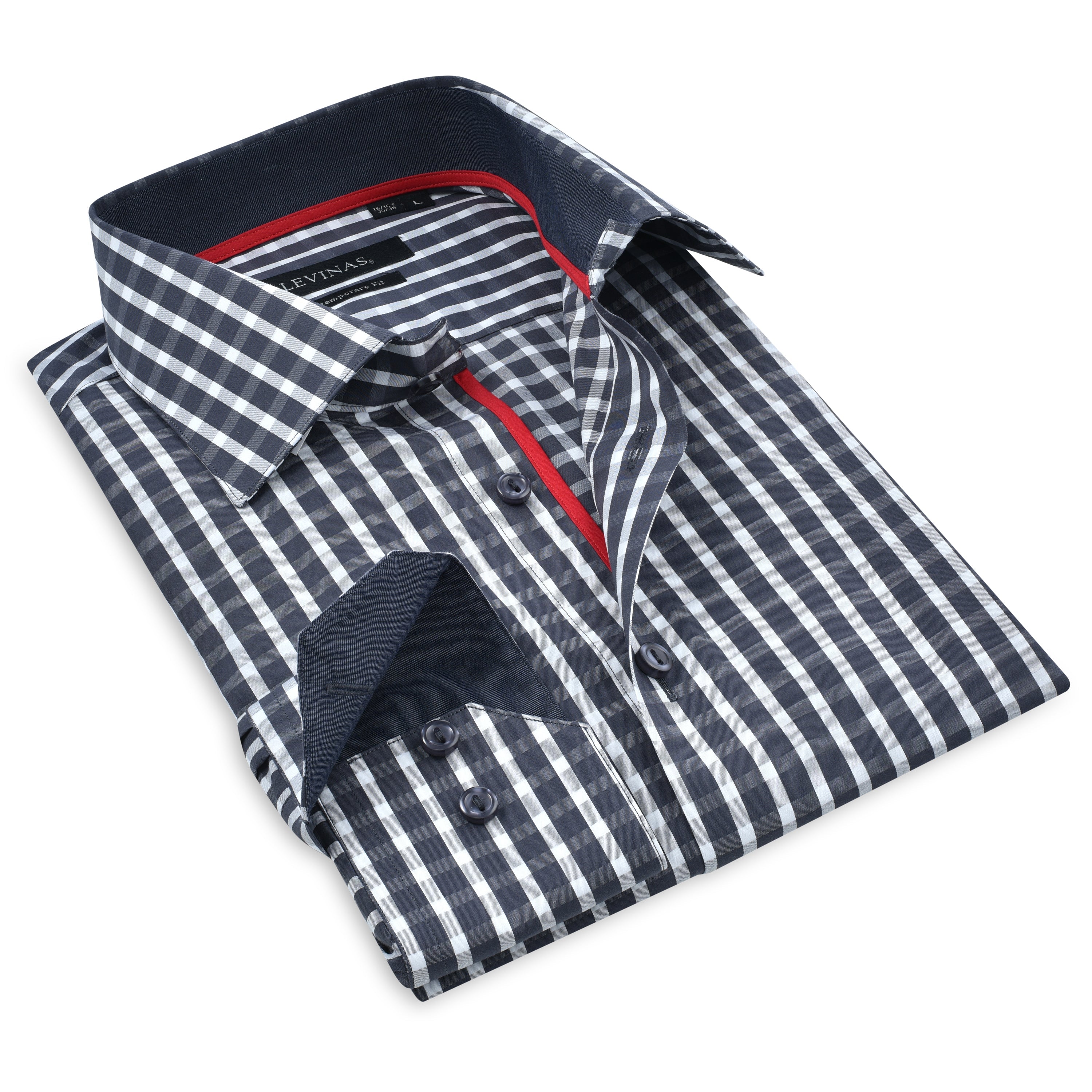 Button-Up Shirt I Charcoal - Contemporary Fit - Contrast trimming LEVINAS® Official