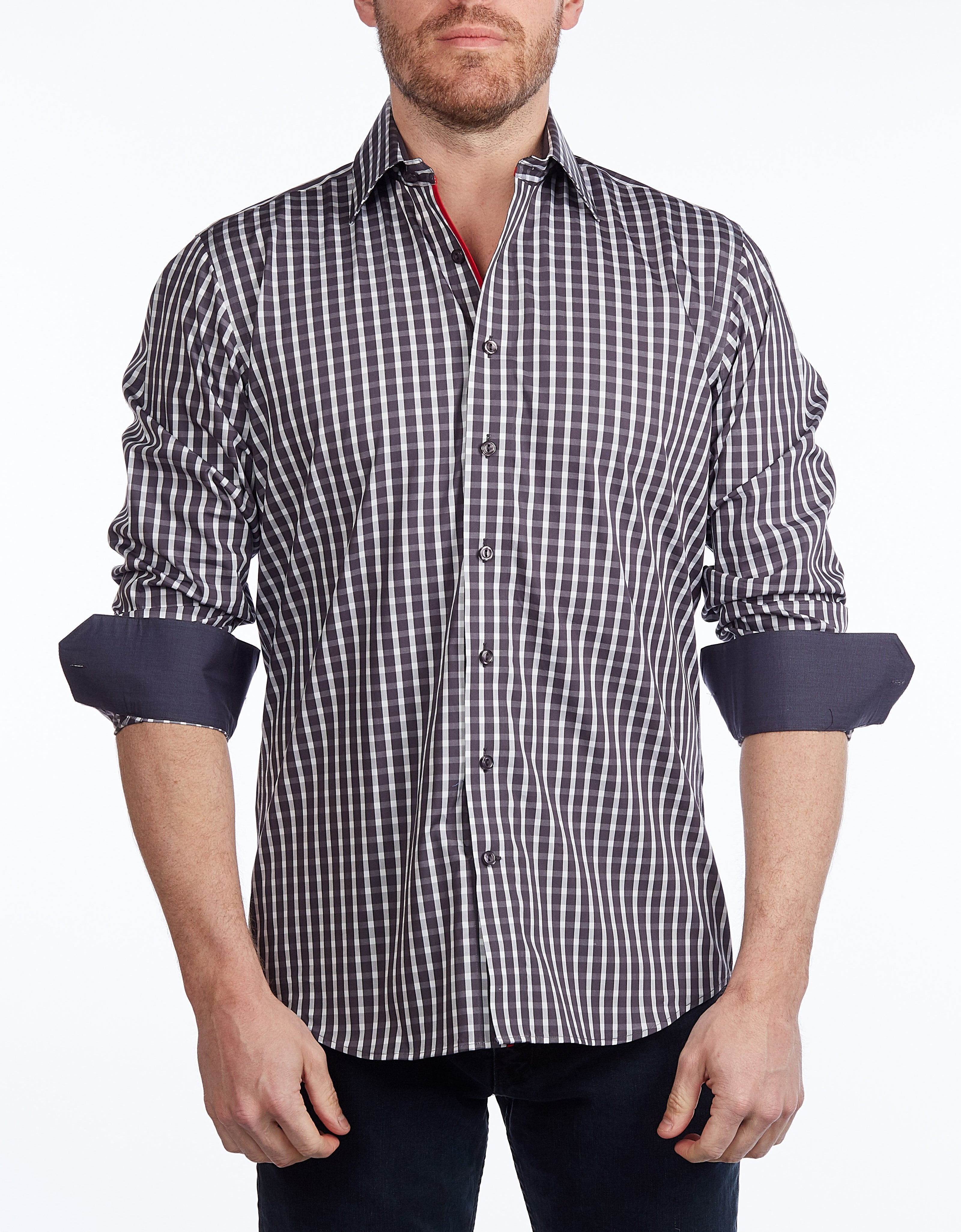 Button-Up Shirt I Charcoal - Contemporary Fit - Contrast trimming LEVINAS® Official
