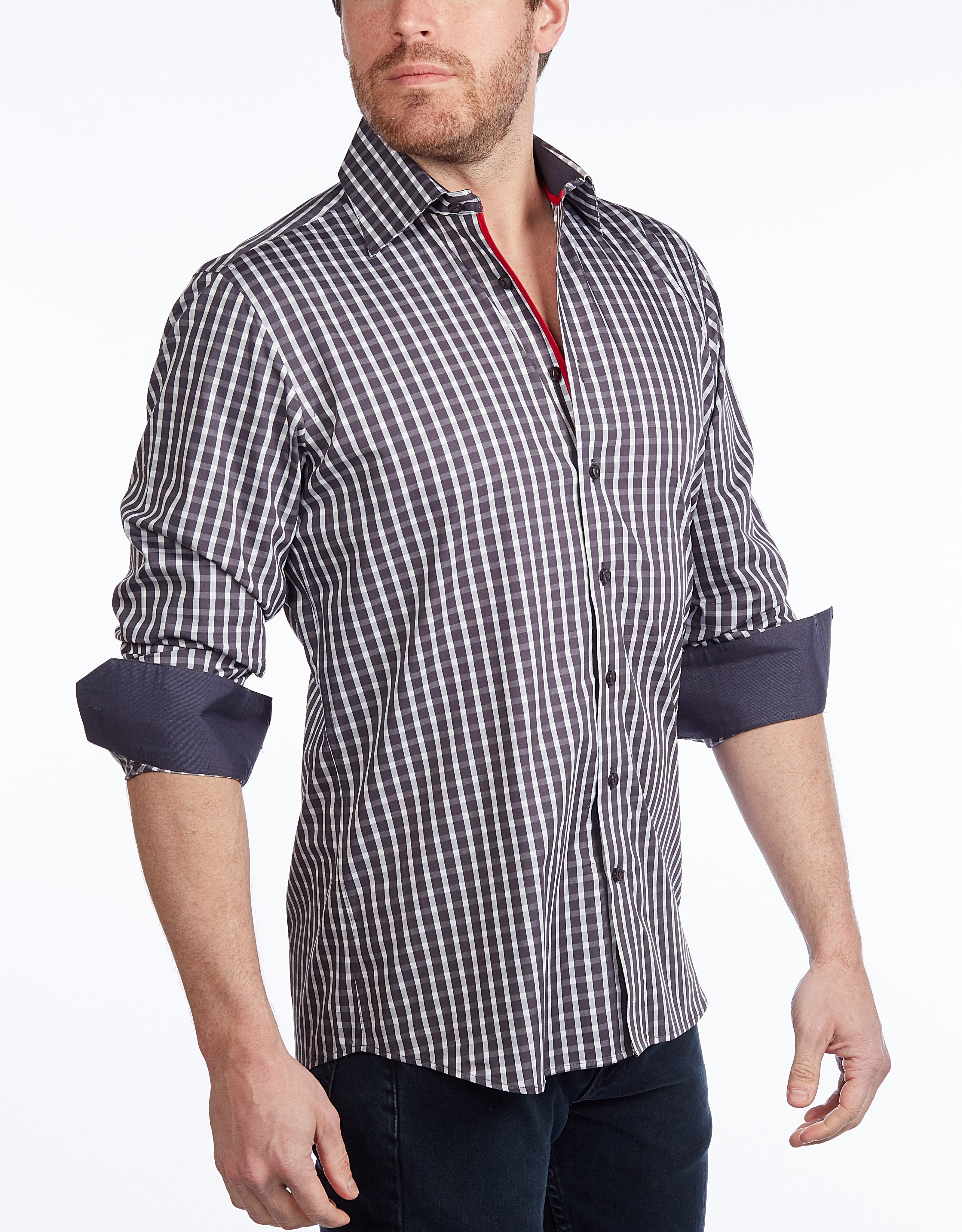 Button-Up Shirt I Charcoal - Contemporary Fit - Contrast trimming LEVINAS® Official
