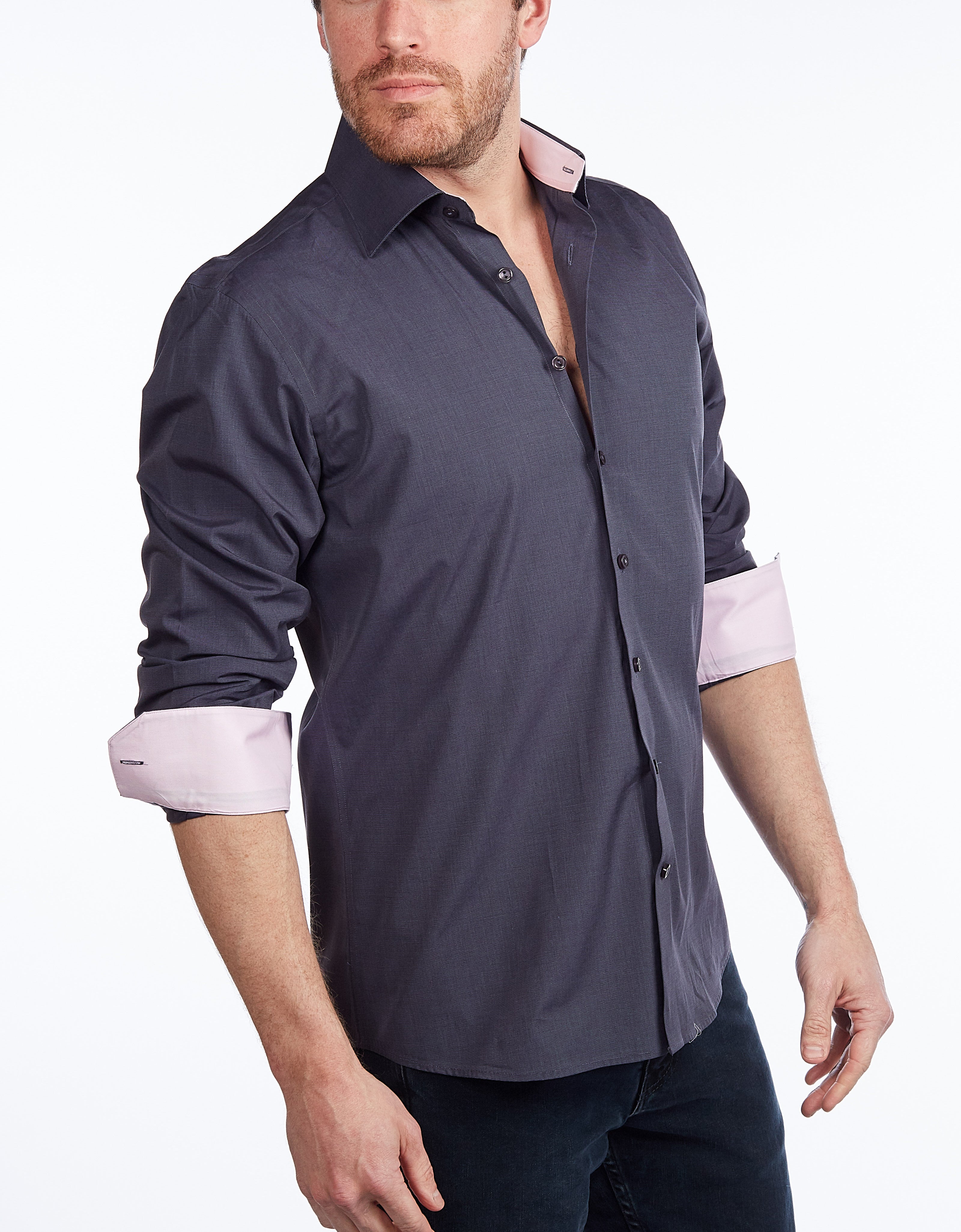 Contrast Collar Button-Up Shirt // - Contemporary Fit - contrast trimming - final sale LEVINAS® Official