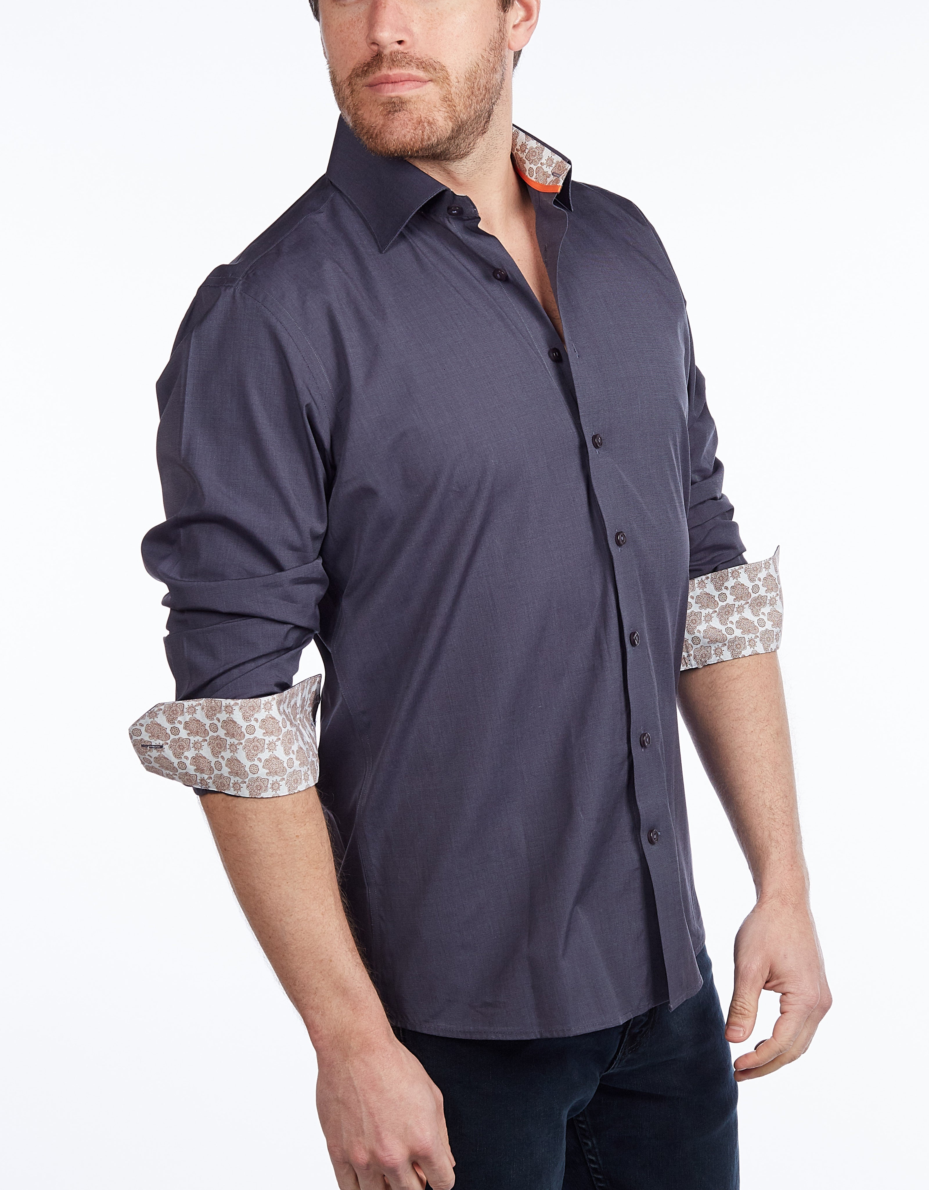 Contrast Collar Button-Up Shirt // - Contemporary Fit - contrast trimming - final sale LEVINAS® Official