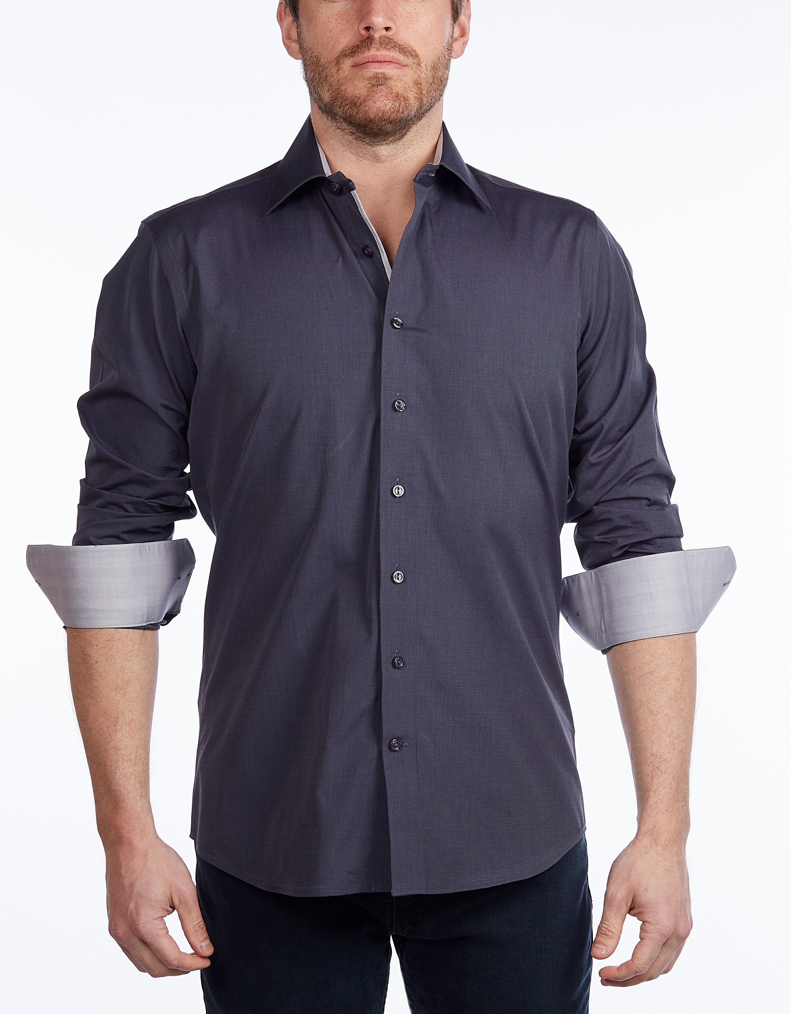 Contrast Collar Button-Up Shirt // - Contemporary Fit - contrast trimming - final sale LEVINAS® Official