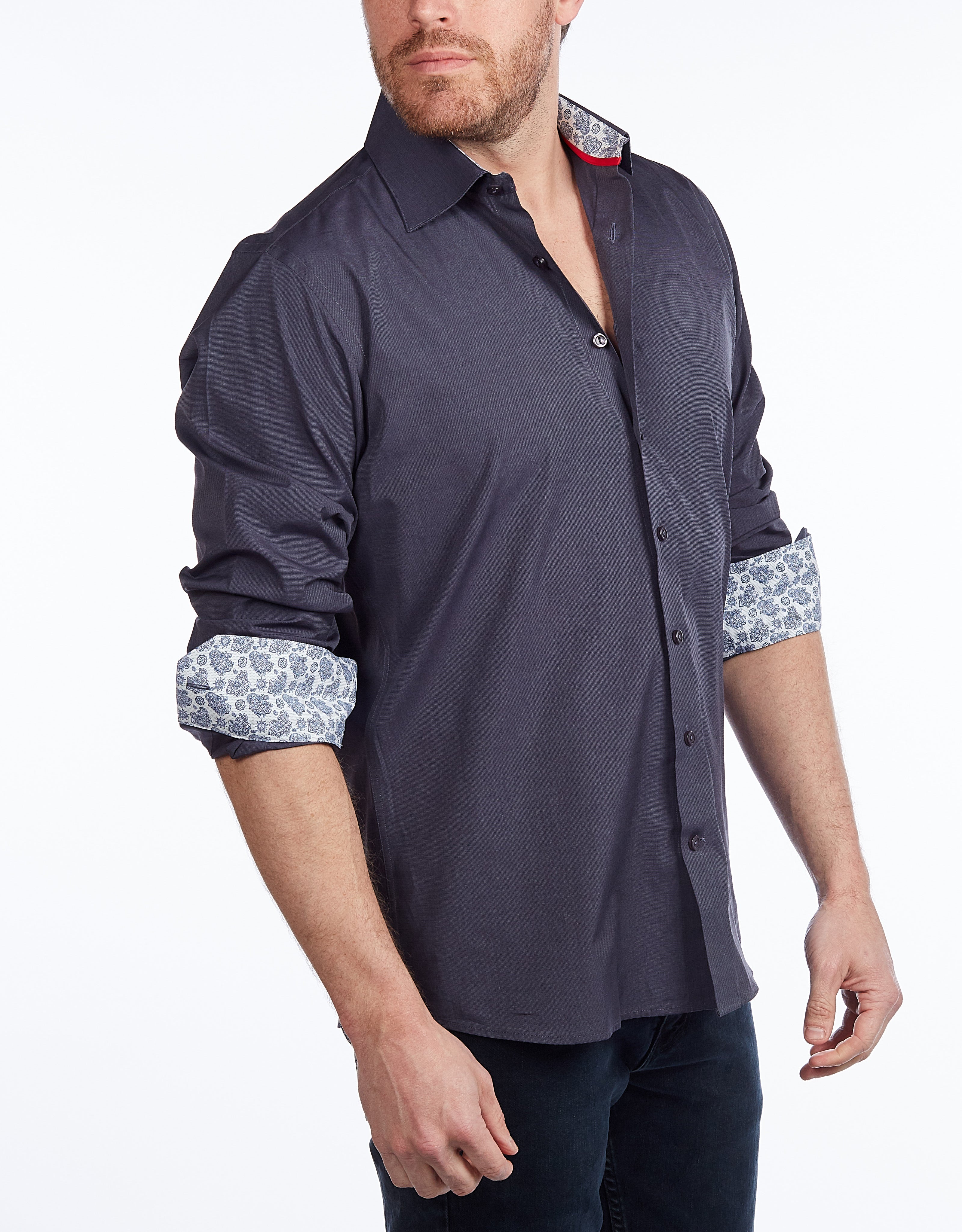 Contrast Collar Button-Up Shirt // Contemporary Fit - contrast trimming - final sale LEVINAS® Official