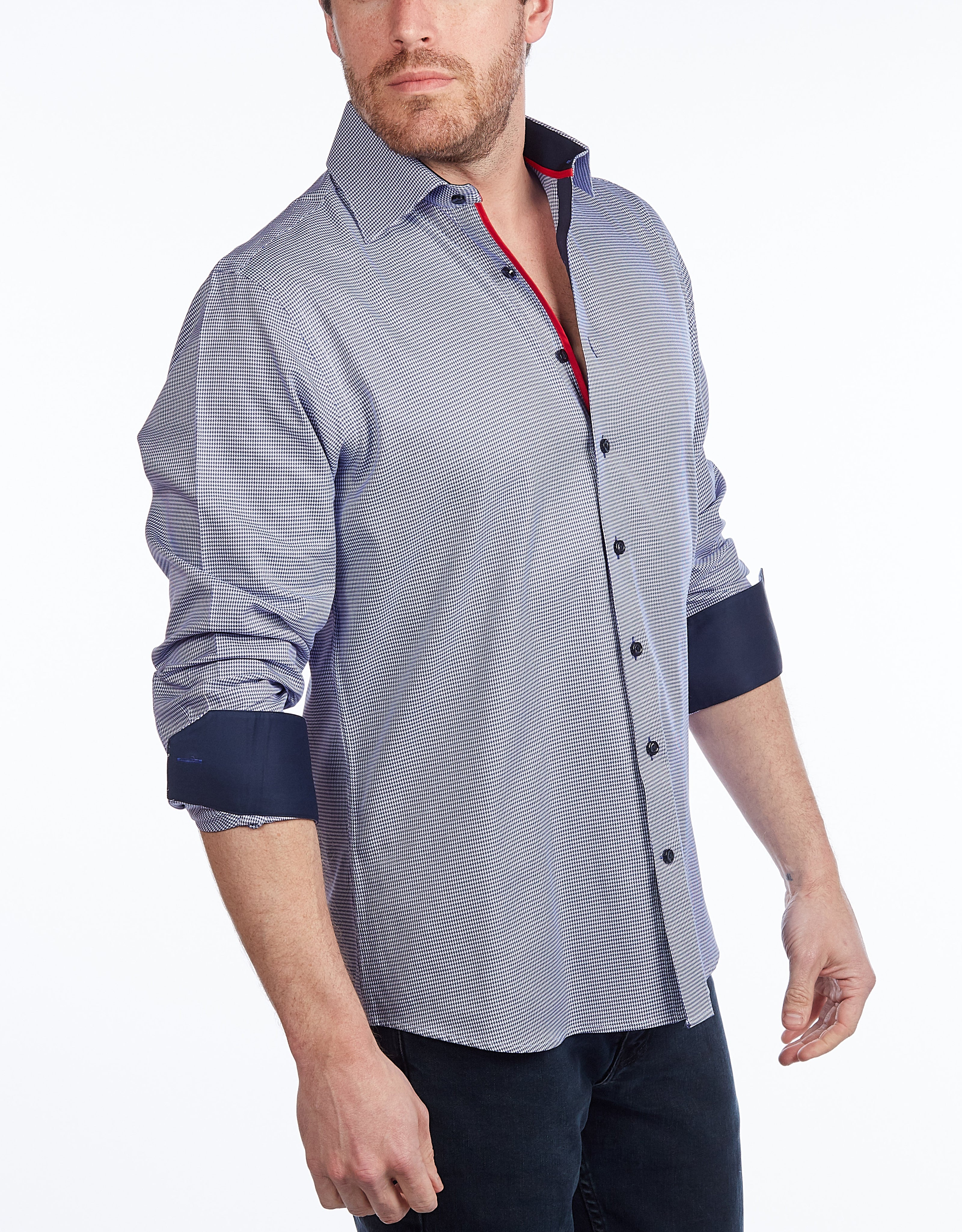 Contrast Collar Button-Up Shirt // - Contemporary Fit - contrast trimming- final sale LEVINAS® Official