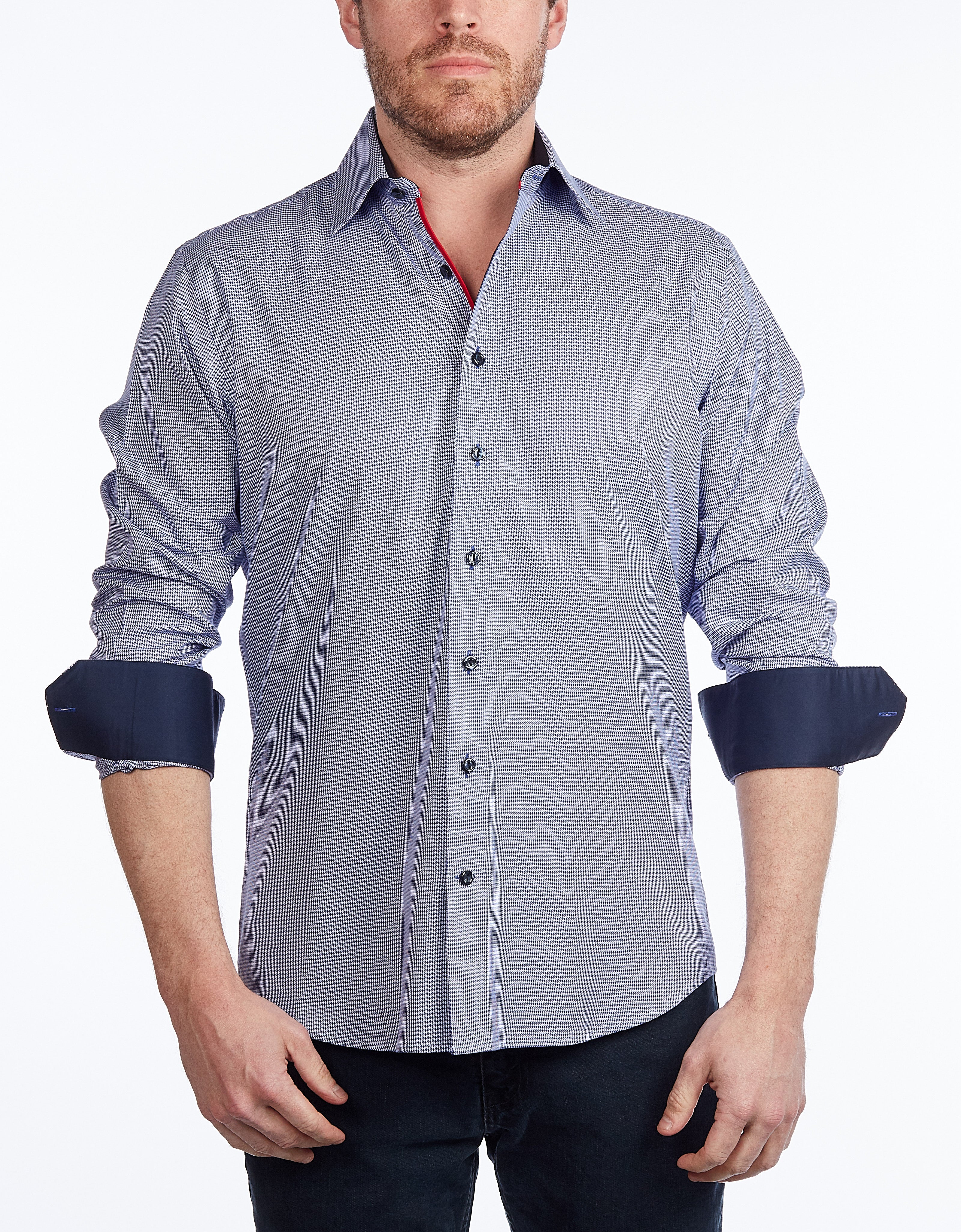 Contrast Collar Button-Up Shirt // - Contemporary Fit - contrast trimming- final sale LEVINAS® Official