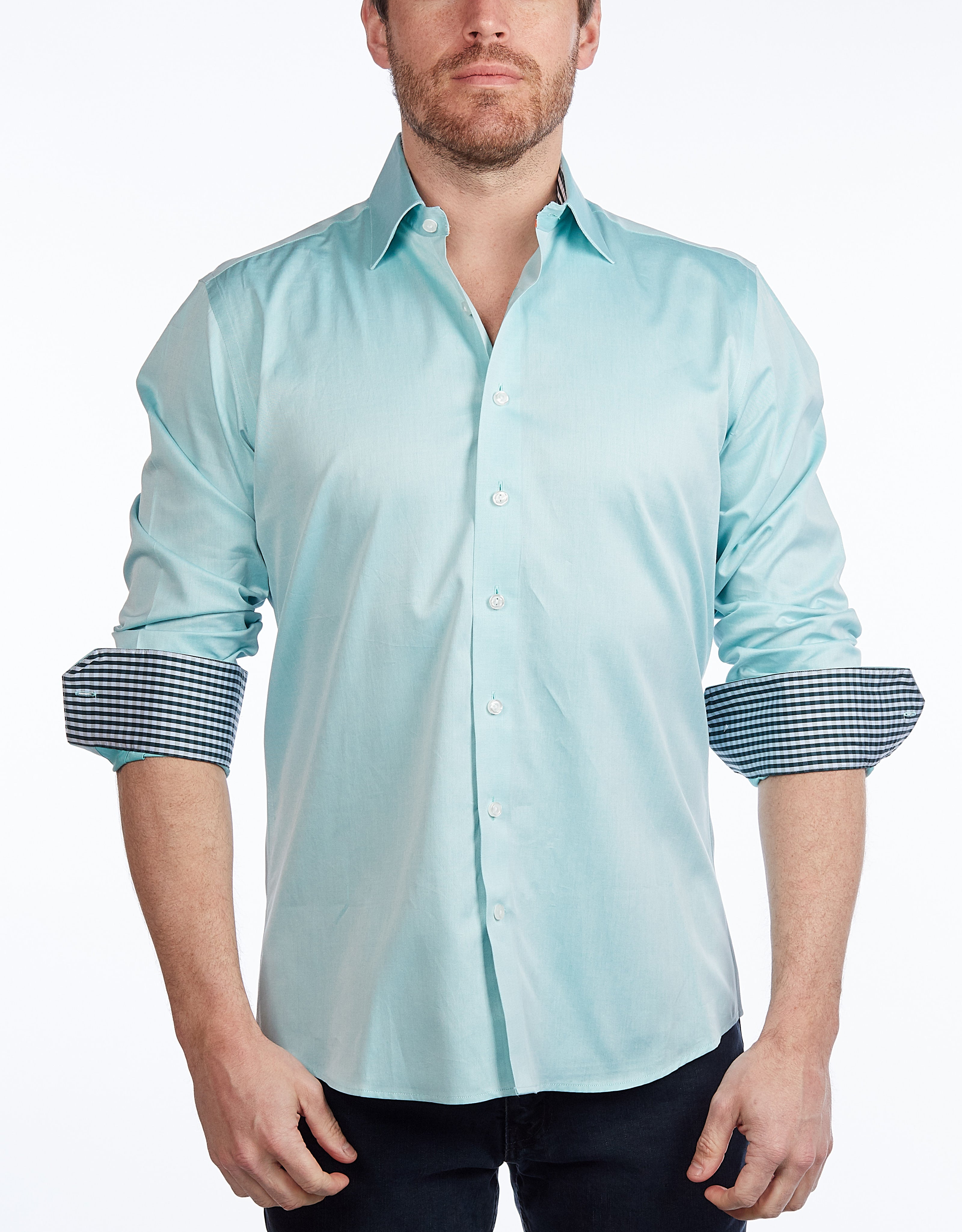 Contrast Collar Button-Up Shirt // Contemporary Fit - contrast trimming- final sale LEVINAS® Official