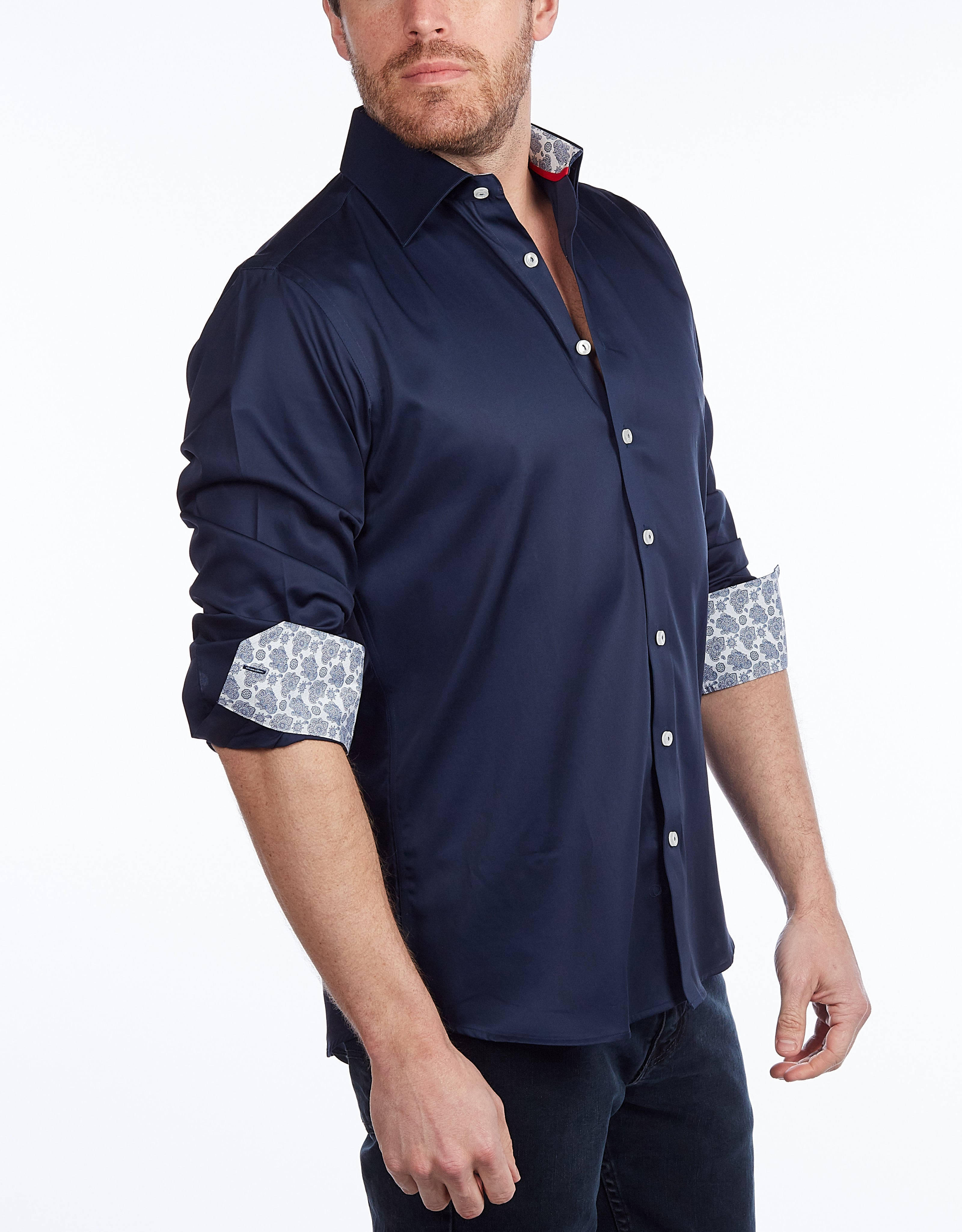 Contrast Collar Button-Up Shirt // Contemporary Fit - contrast trimming - final sale LEVINAS® Official