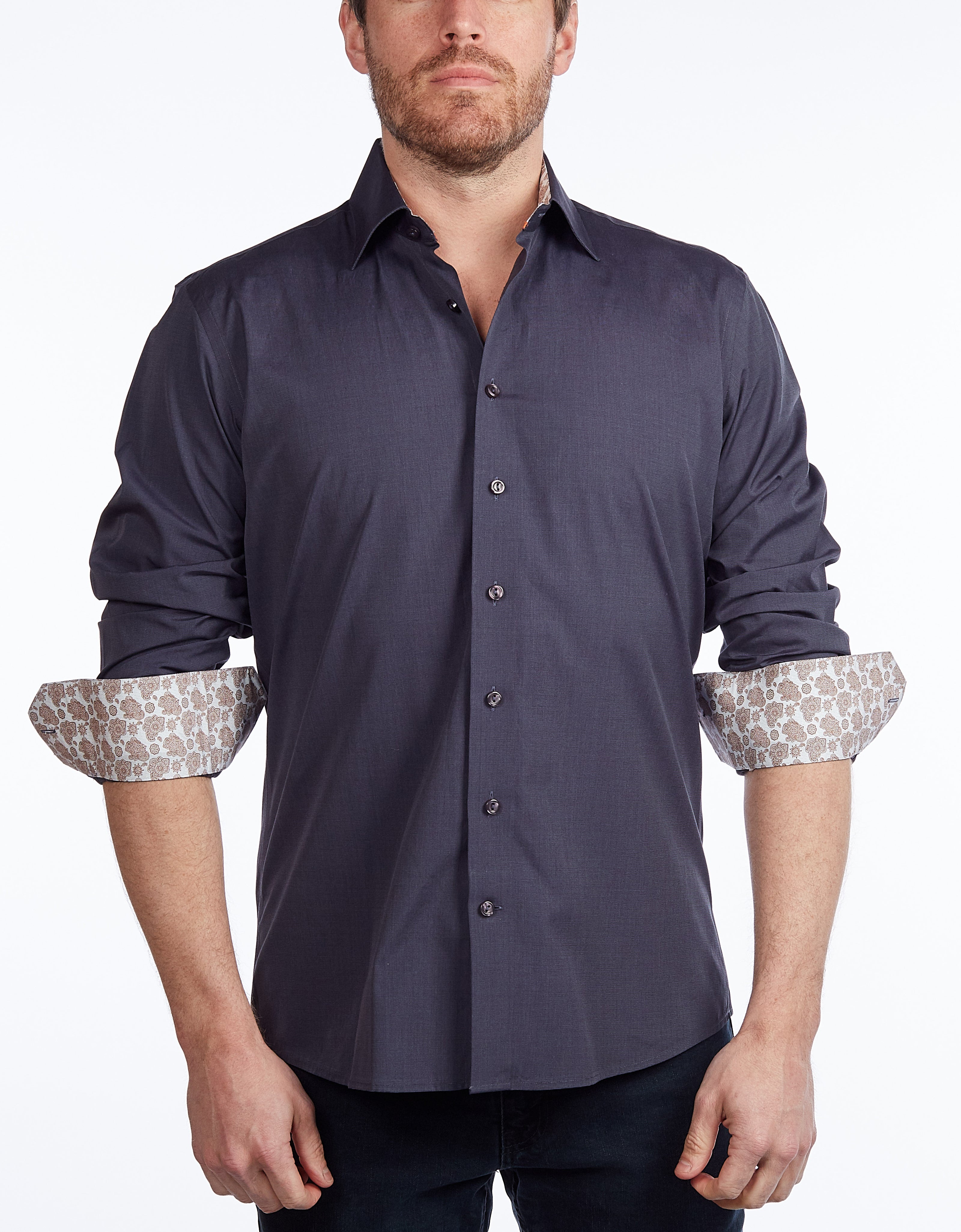 Contrast Collar Button-Up Shirt // - Contemporary Fit - contrast trimming - final sale LEVINAS® Official