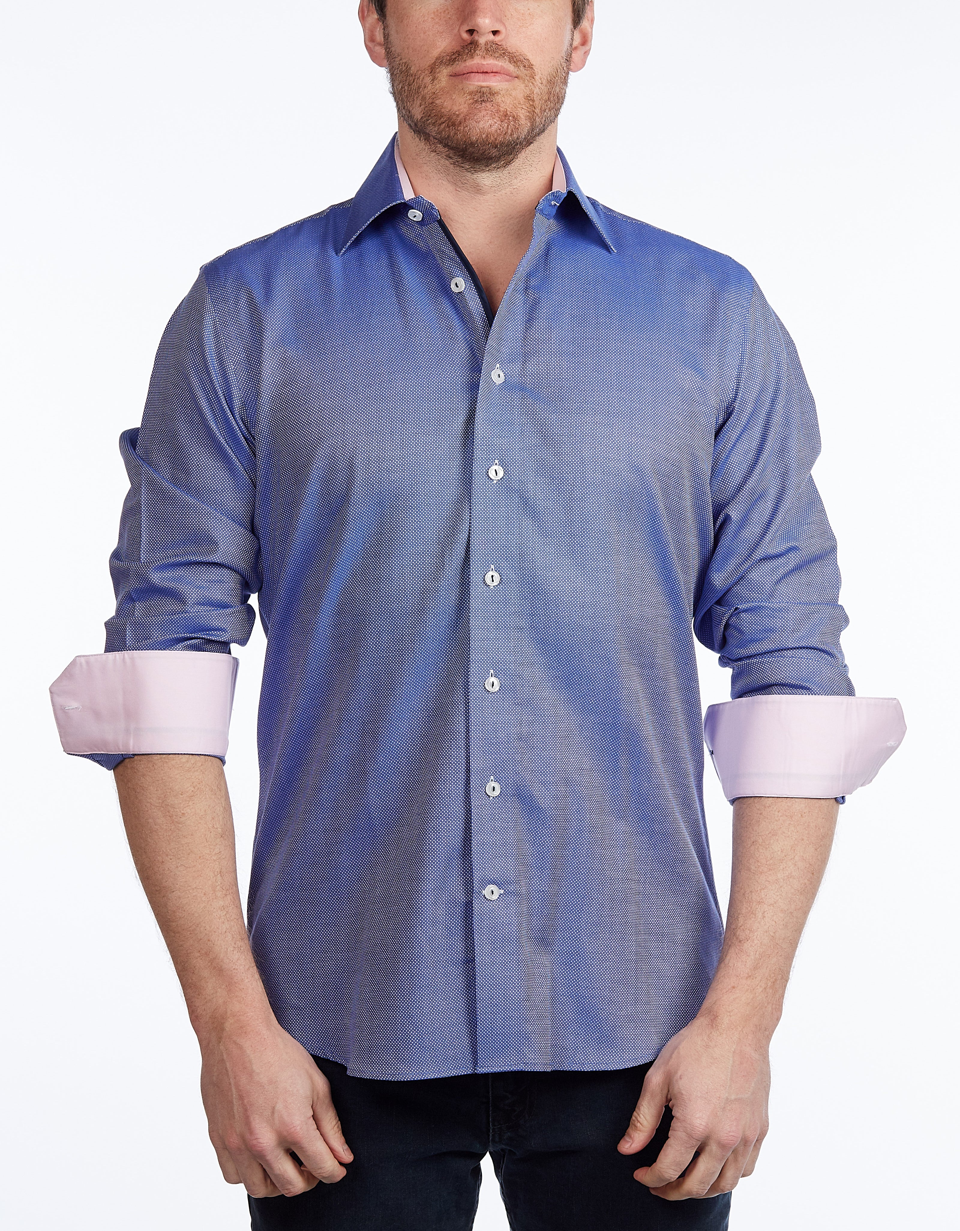 Contrast Collar Button-Up Shirt // - Contemporary Fit - contrast trimming- final sale LEVINAS® Official