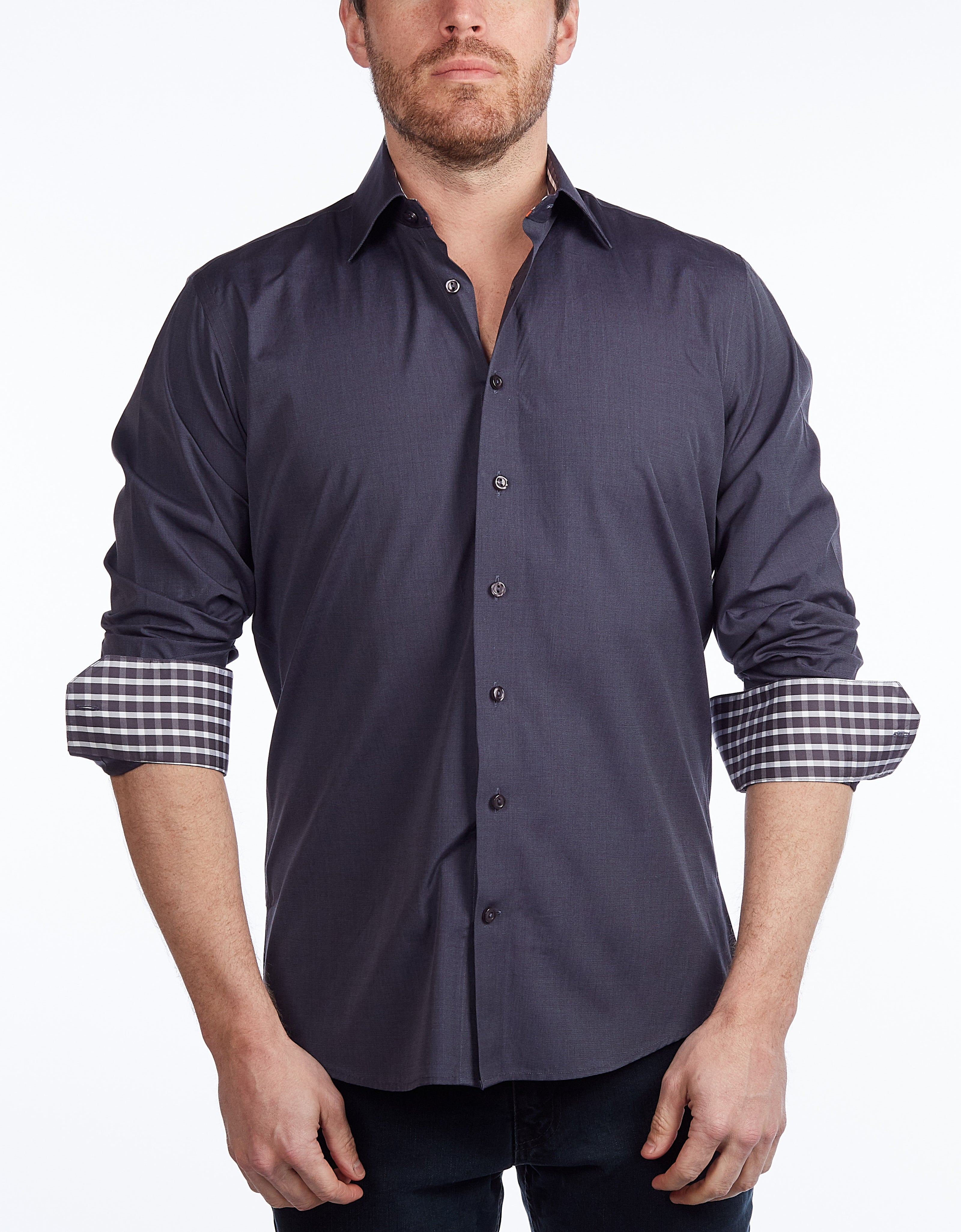 Contrast Collar Button-Up Shirt // Contemporary Fit - contrast trimming - final sale LEVINAS® Official