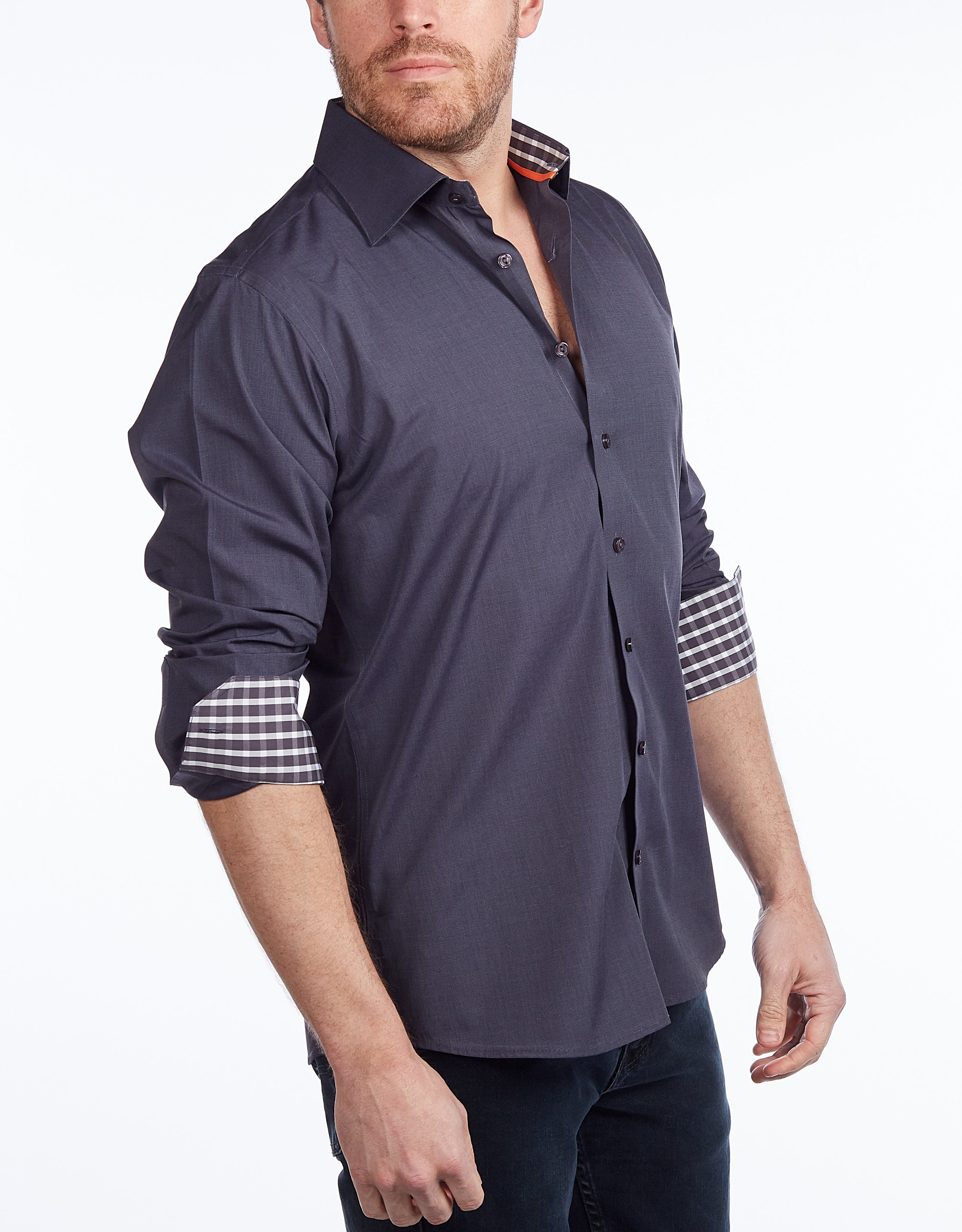 Contrast Collar Button-Up Shirt // Contemporary Fit - contrast trimming - final sale LEVINAS® Official