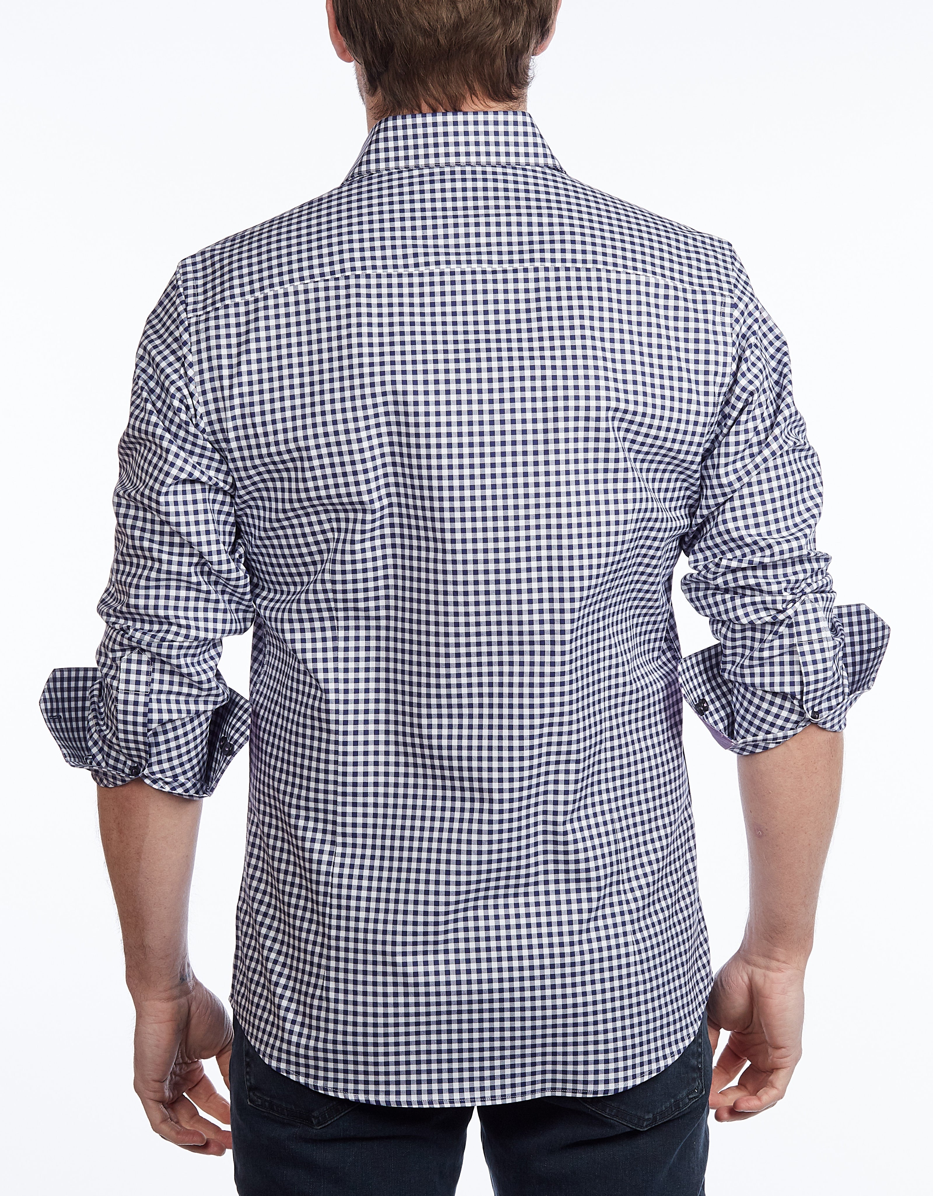 Contrast Collar Button-Up Shirt // Navy + Burgundy - Contemporary Fit - contrast trimming- final sale LEVINAS® Official