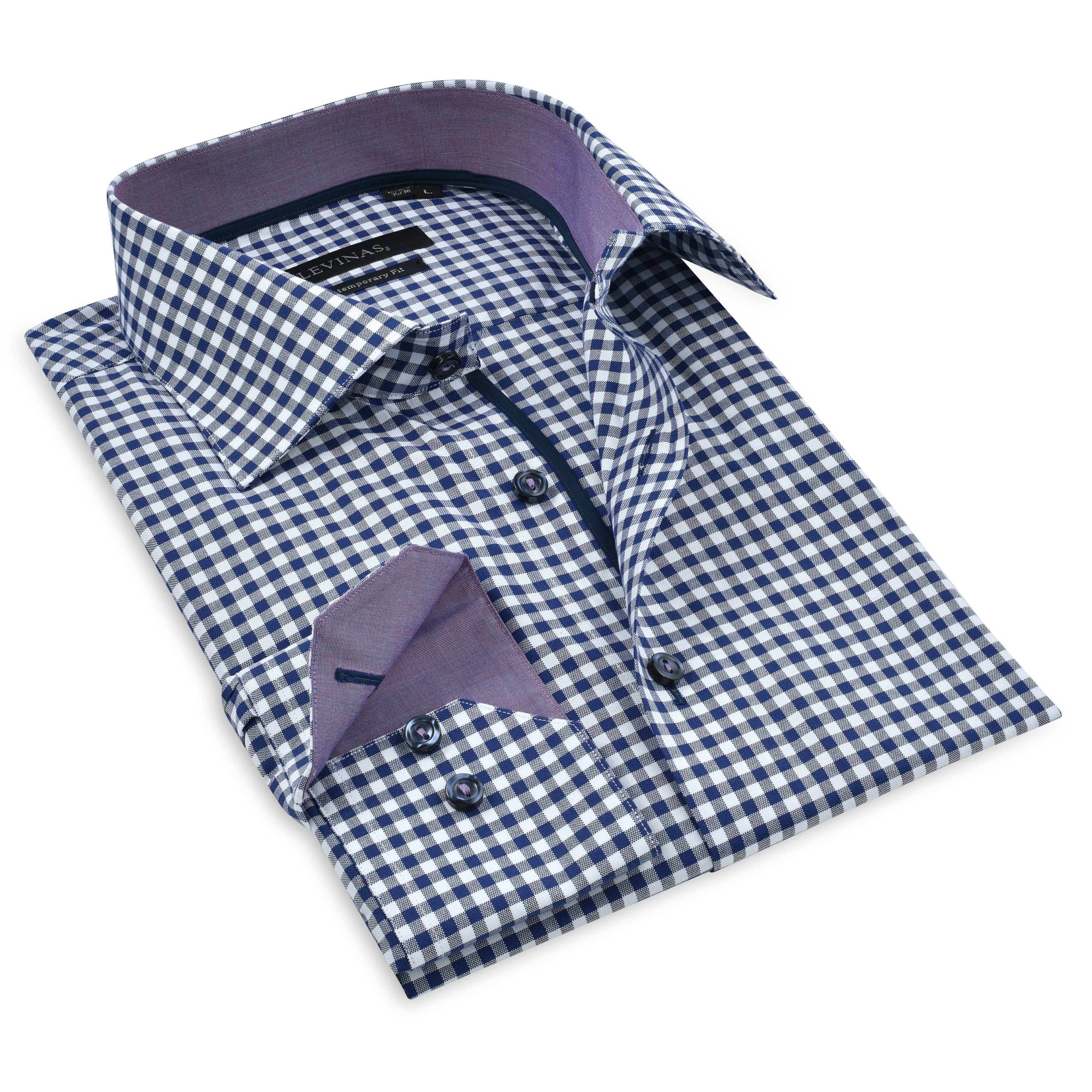 Contrast Collar Button-Up Shirt // Navy + Burgundy - Contemporary Fit - contrast trimming- final sale LEVINAS® Official