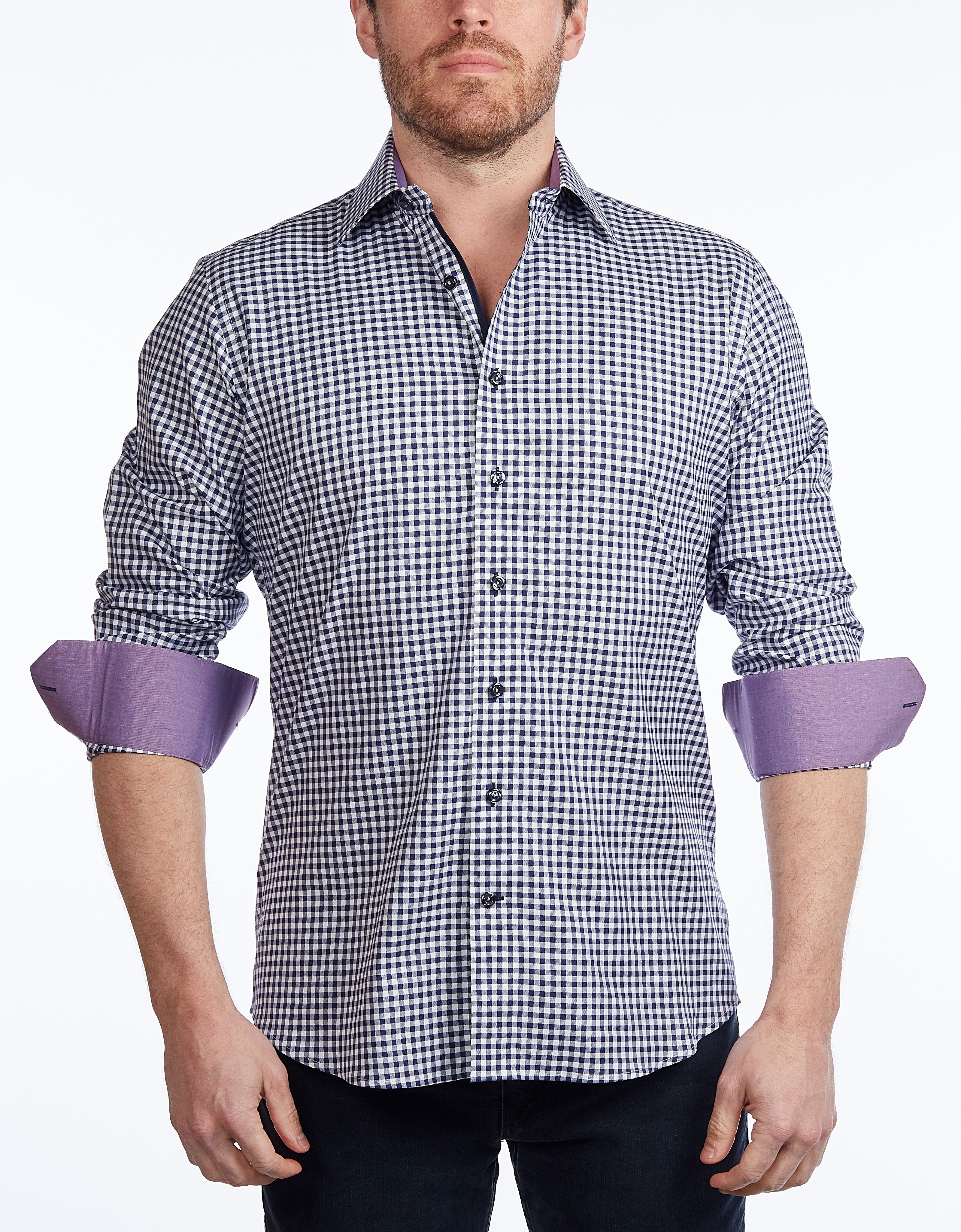 Contrast Collar Button-Up Shirt // Navy + Burgundy - Contemporary Fit - contrast trimming- final sale LEVINAS® Official