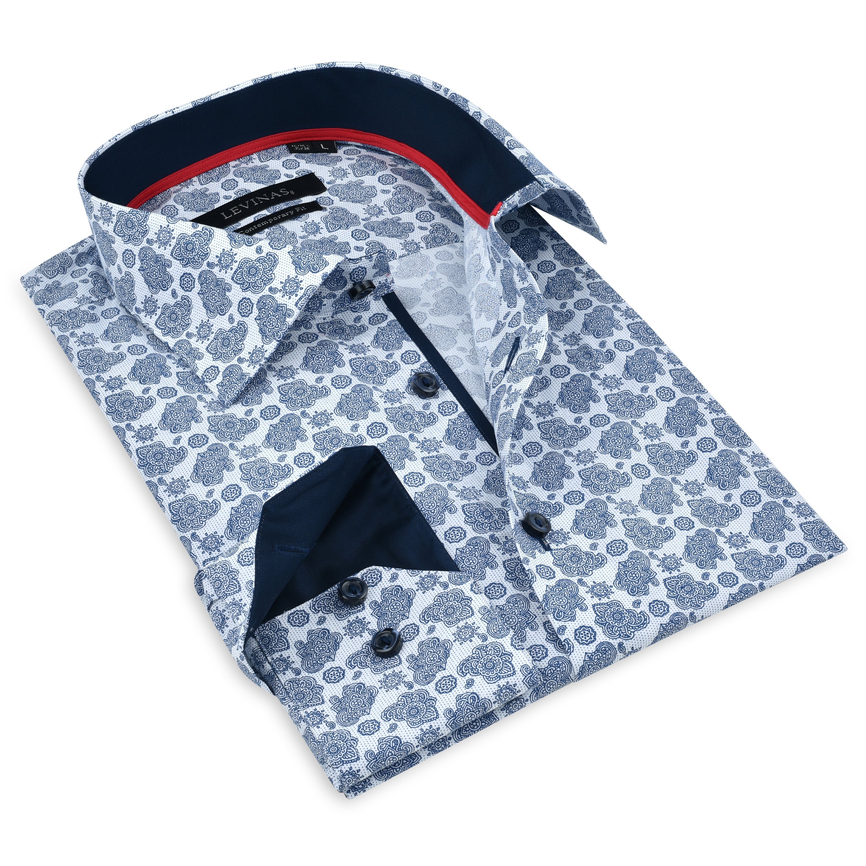 Contrast Collar Button-Up Shirt // Navy - Contemporary Fit - Contrast trimming - final sale LEVINAS® Official