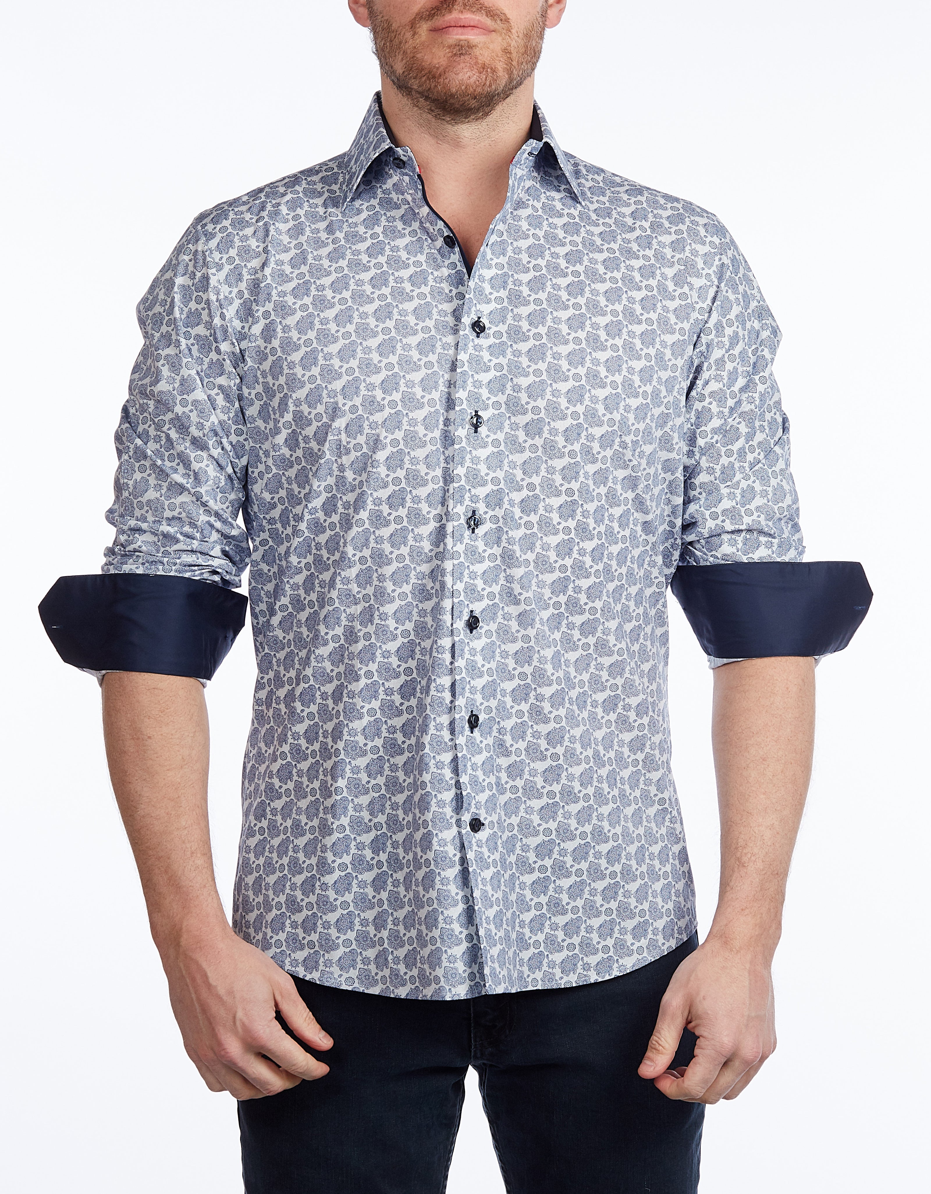 Contrast Collar Button-Up Shirt // Navy - Contemporary Fit - Contrast trimming - final sale LEVINAS® Official