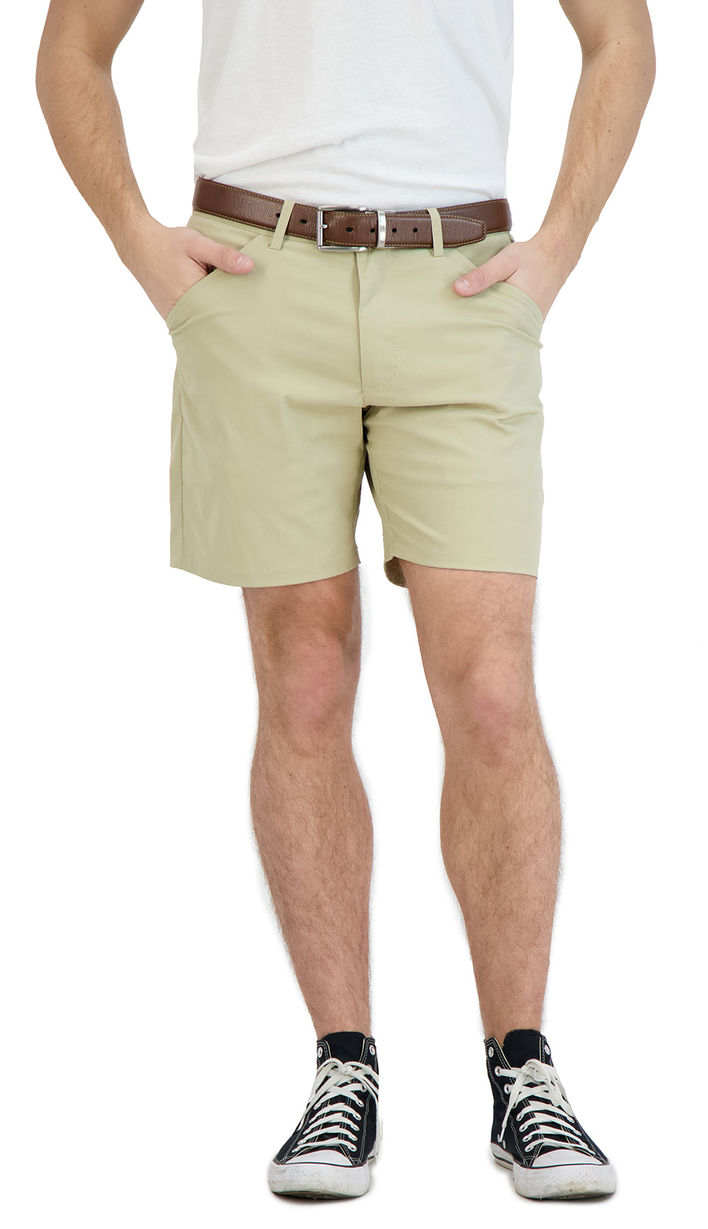 Everyday Stretch Shorts with a Comfortable Built-In Liner - Business Casual Style- Khaki LEVINAS® Official