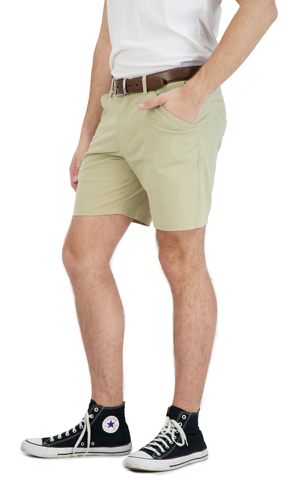 Everyday Stretch Shorts with a Comfortable Built-In Liner - Business Casual Style- Khaki LEVINAS® Official
