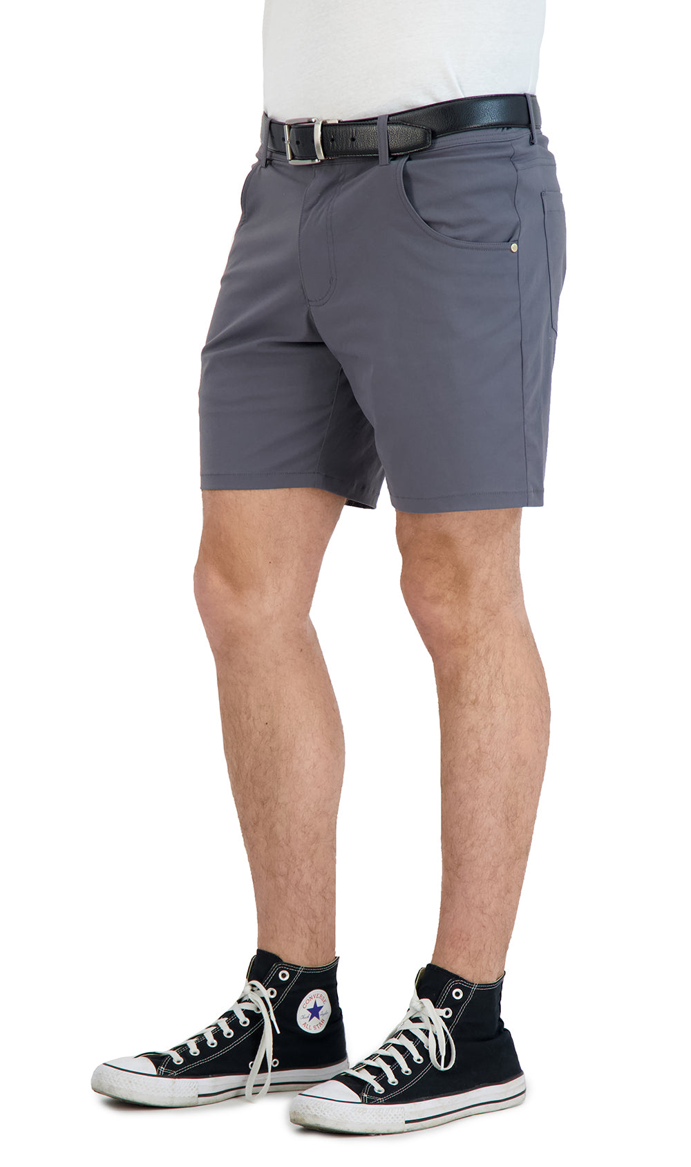Everyday Stretch Shorts with a Comfortable Built-In Liner - Denim Style- Grey LEVINAS® Official