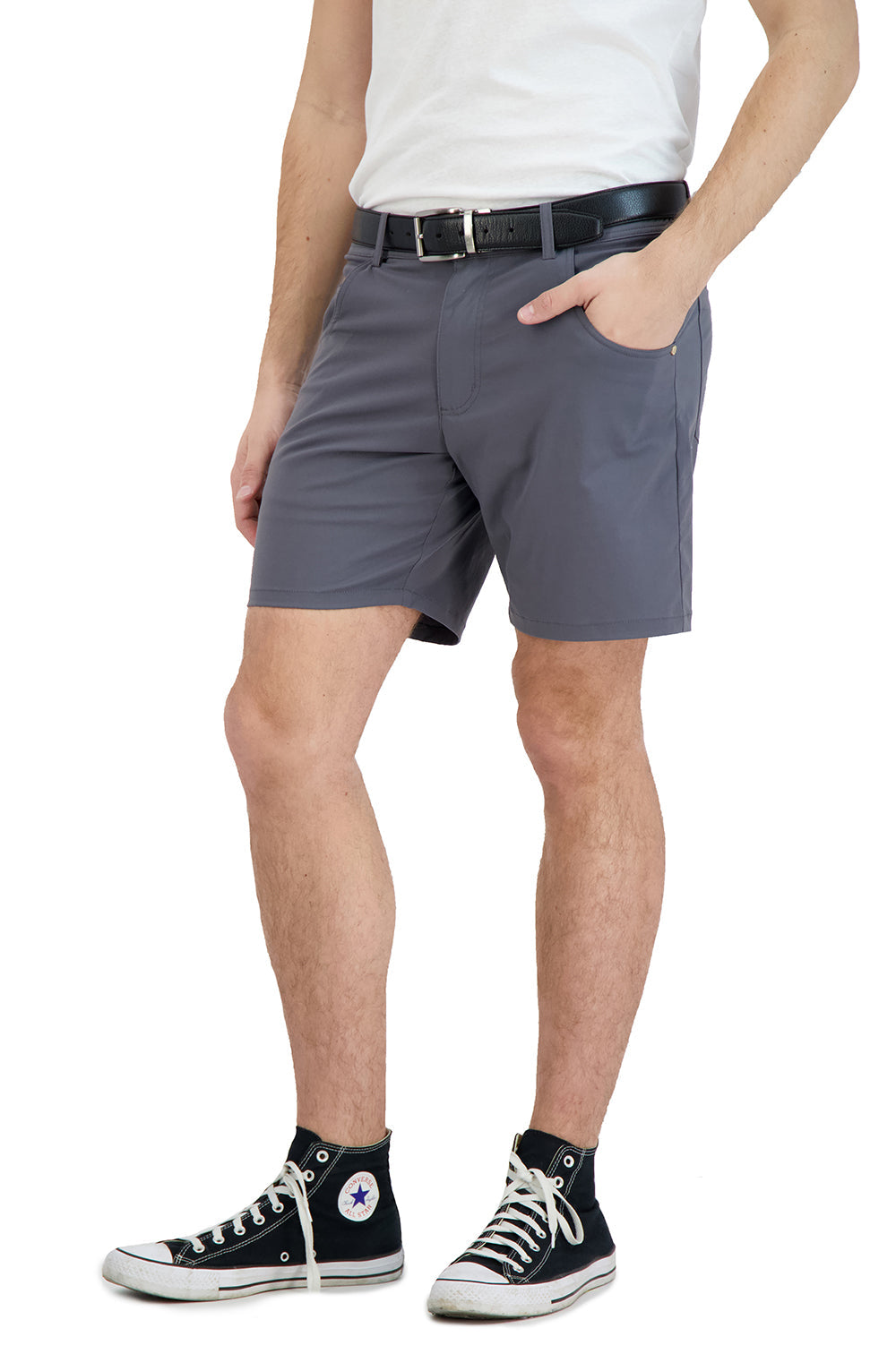 Everyday Stretch Shorts with a Comfortable Built-In Liner - Denim Style- Grey LEVINAS® Official