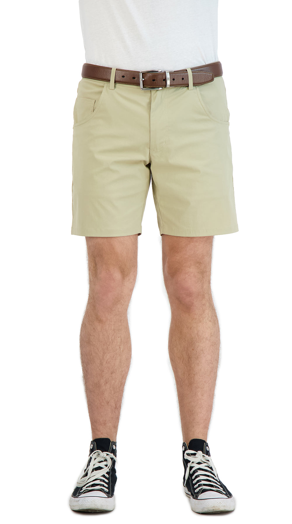 Everyday Stretch Shorts with a Comfortable Built-In Liner- Denim Style- Khaki LEVINAS® Official