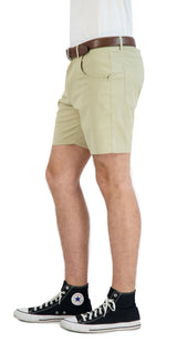 Everyday Stretch Shorts with a Comfortable Built-In Liner- Denim Style- Khaki LEVINAS® Official 