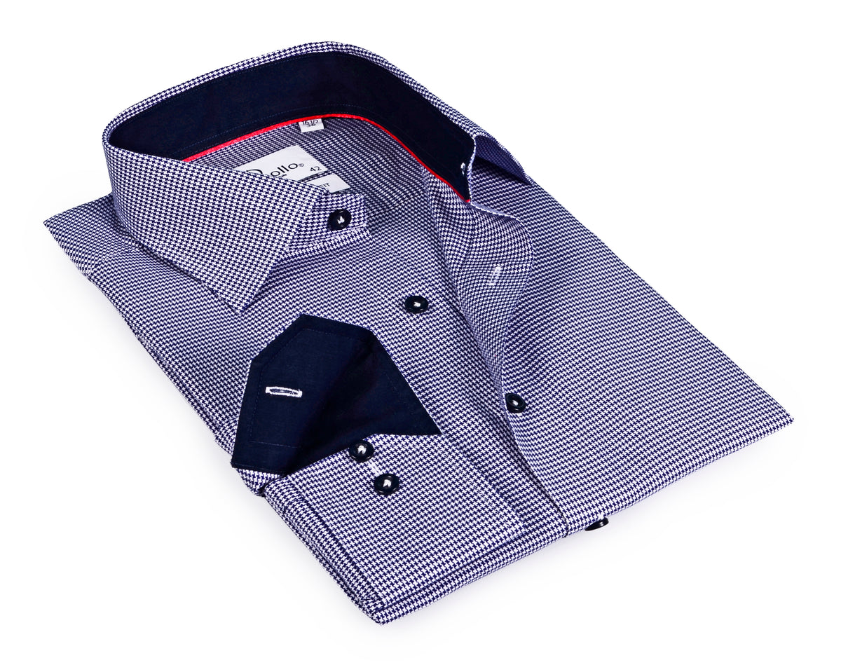 Blue Long Sleeve Shirt with contract trimming // Dual cuffs// contemporary fit- Final Sale