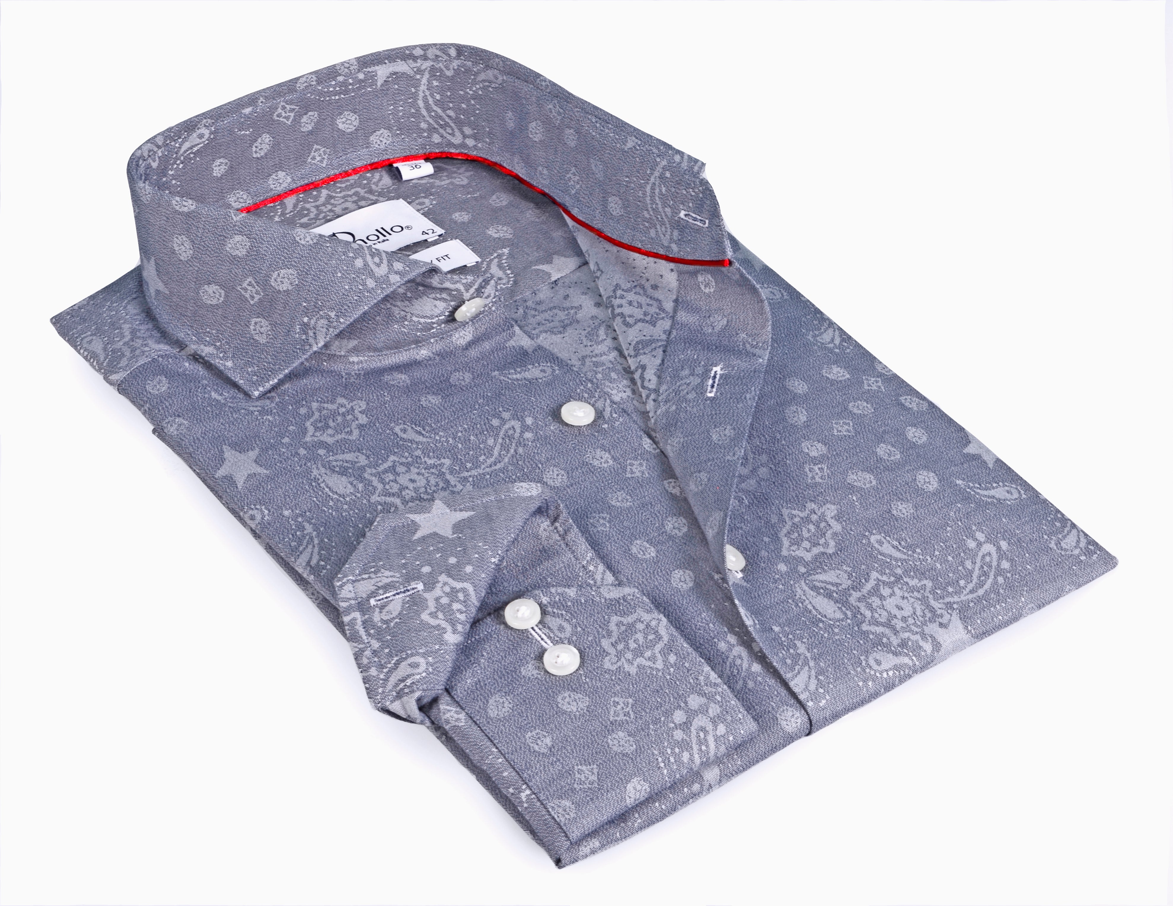 Blue Long Sleeve Shirt with contract trimming // Dual cuffs// contemporary fit- Final Sale