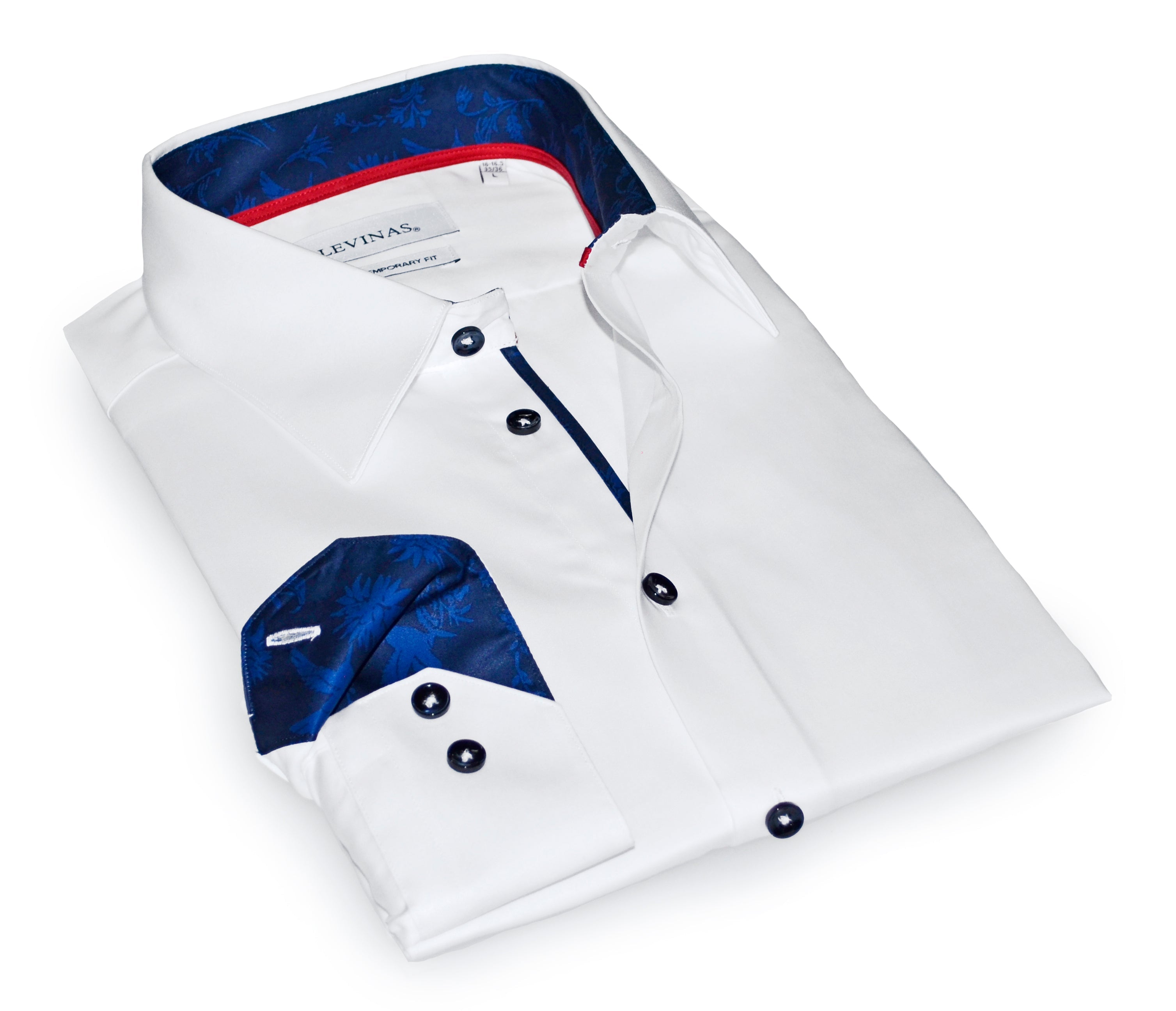 Gabe Button-Down Shirt With Contrast Details // White // Contemporary Fit (Regular) LEVINAS® Official