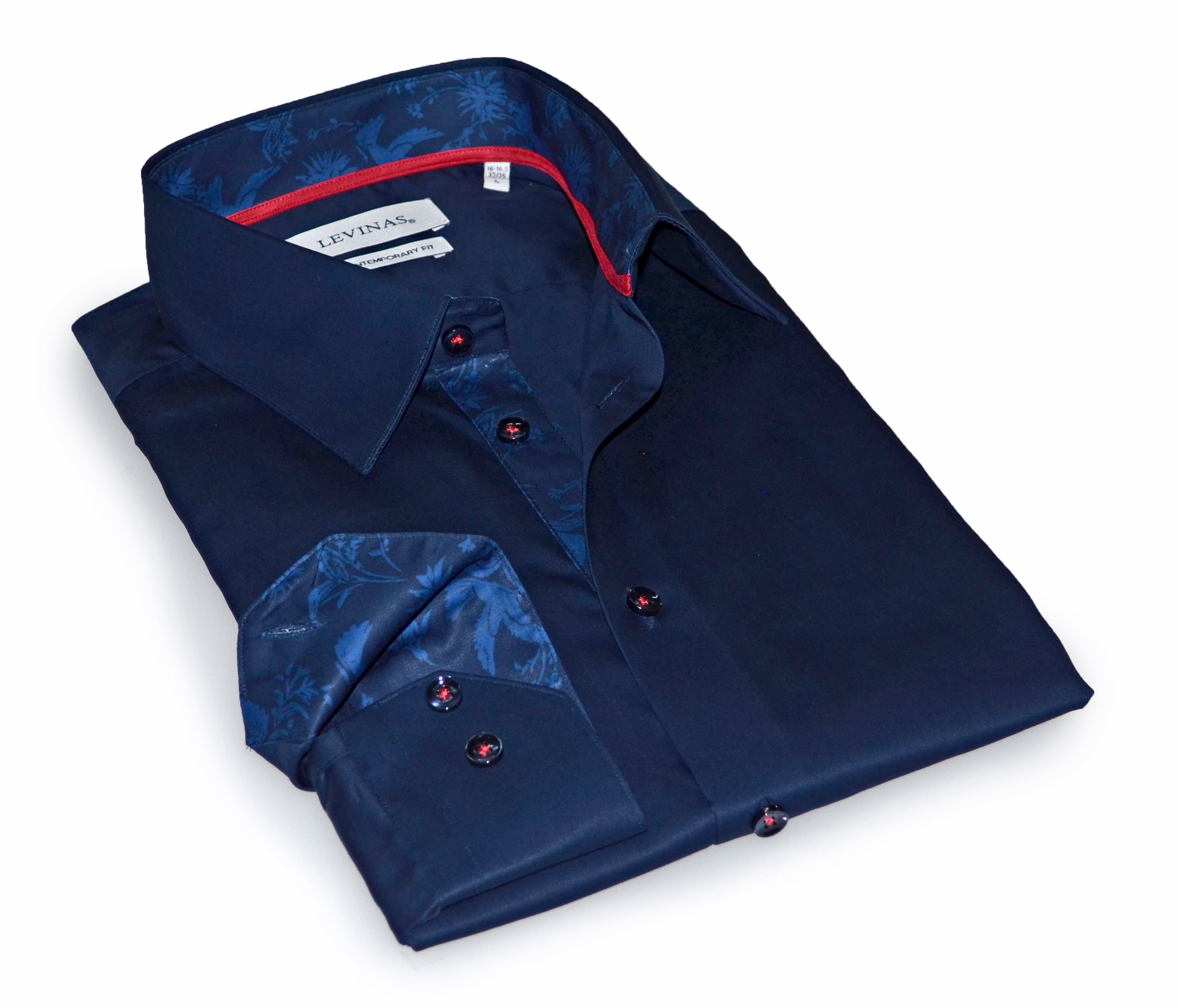Geo Button-Down Shirt With Contrast Details // Navy // Contemporary Fit (Regular) LEVINAS® Official
