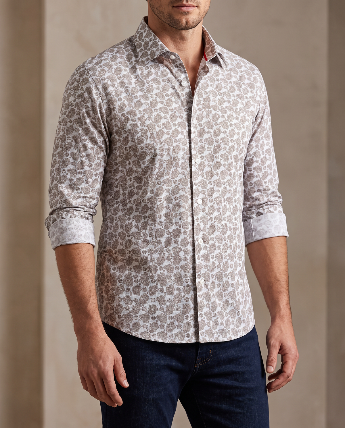 Lt Brown Paisley Shirt // Contemporary Fit - contrast trimming- final sale