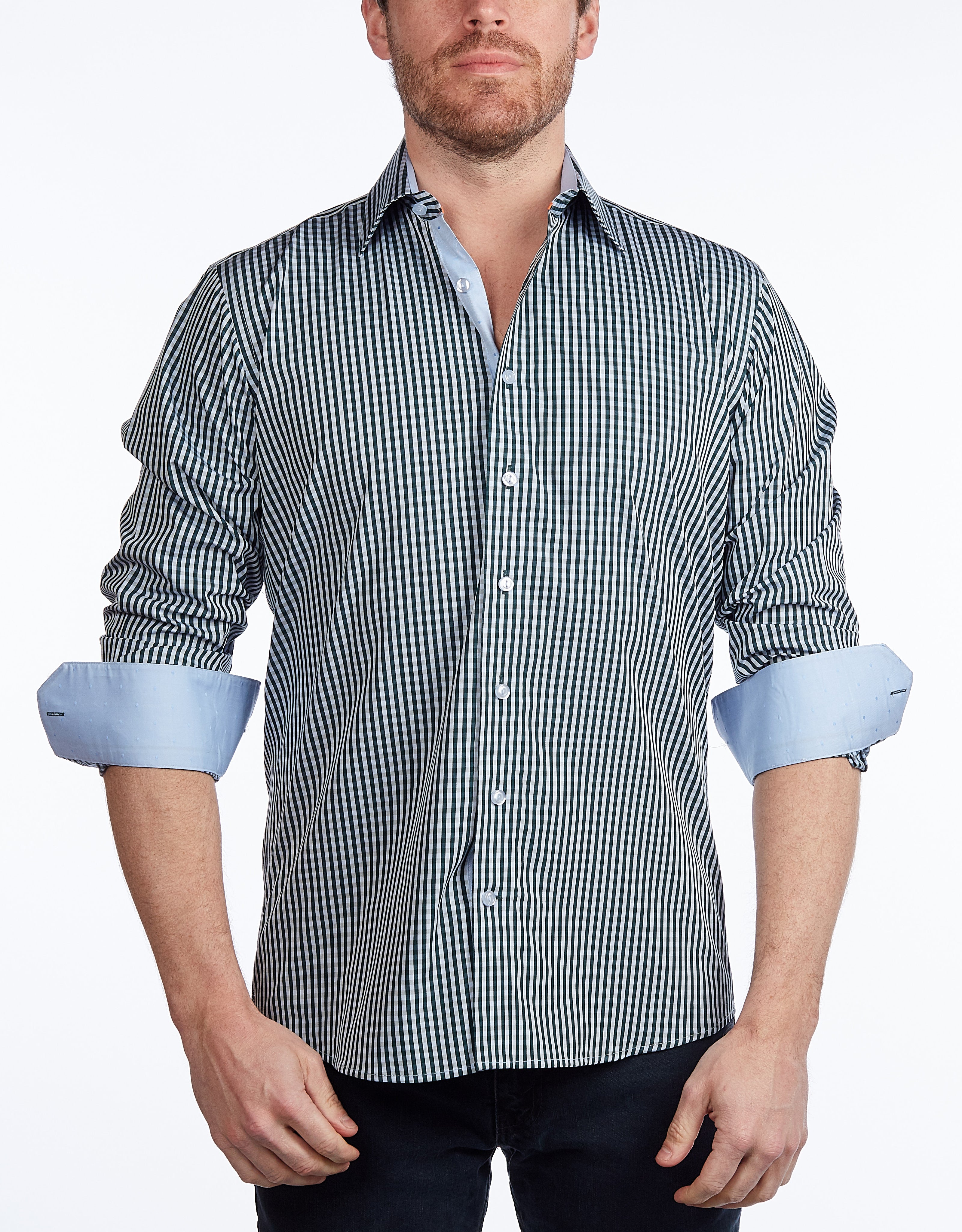 Green Signature Shirt // - Contemporary Fit - contrast trimming - final sale LEVINAS® Official