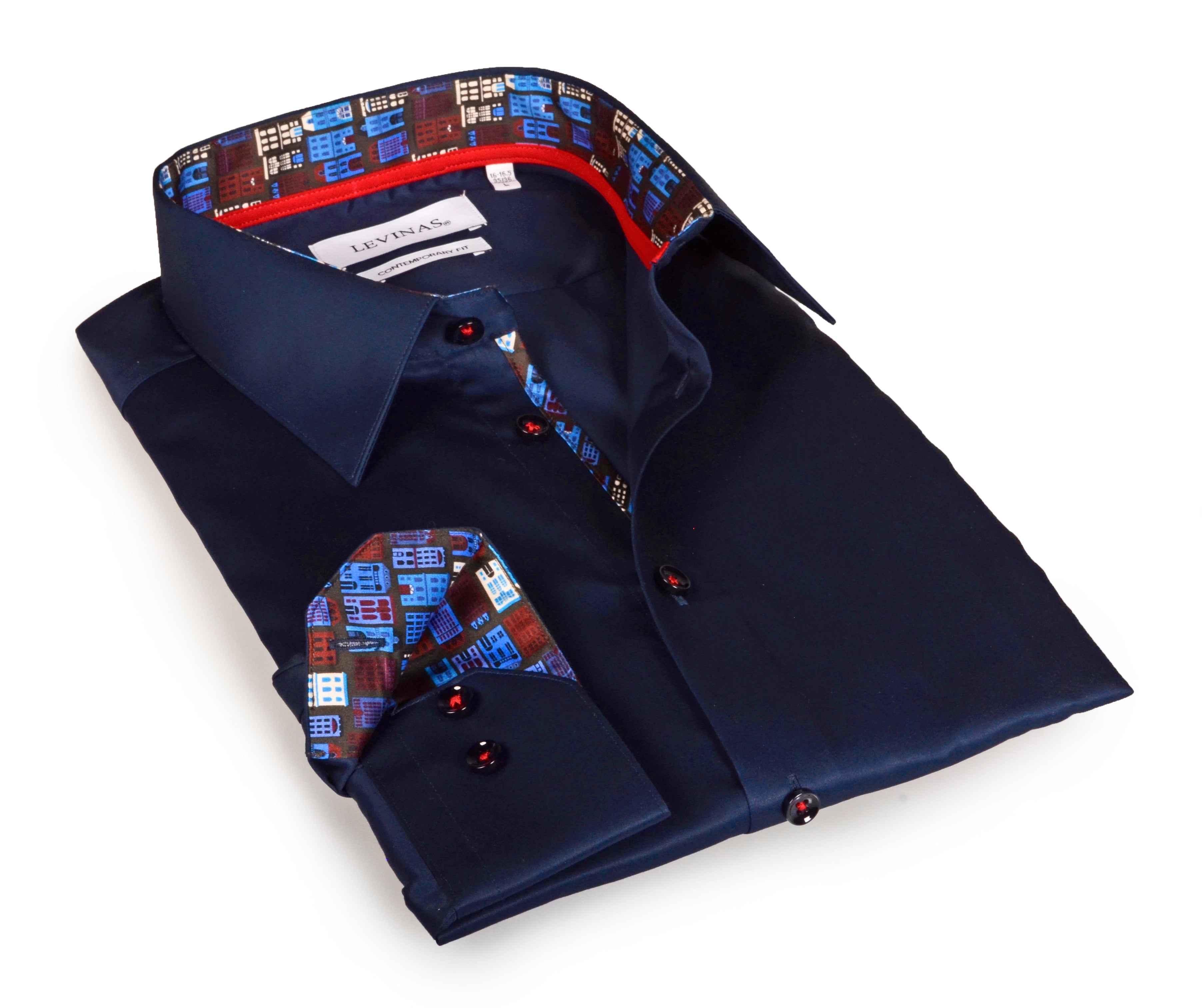 Legendary Button-Down Shirt With Contrast Details // Navy // Contemporary Fit (Regular) LEVINAS® Official