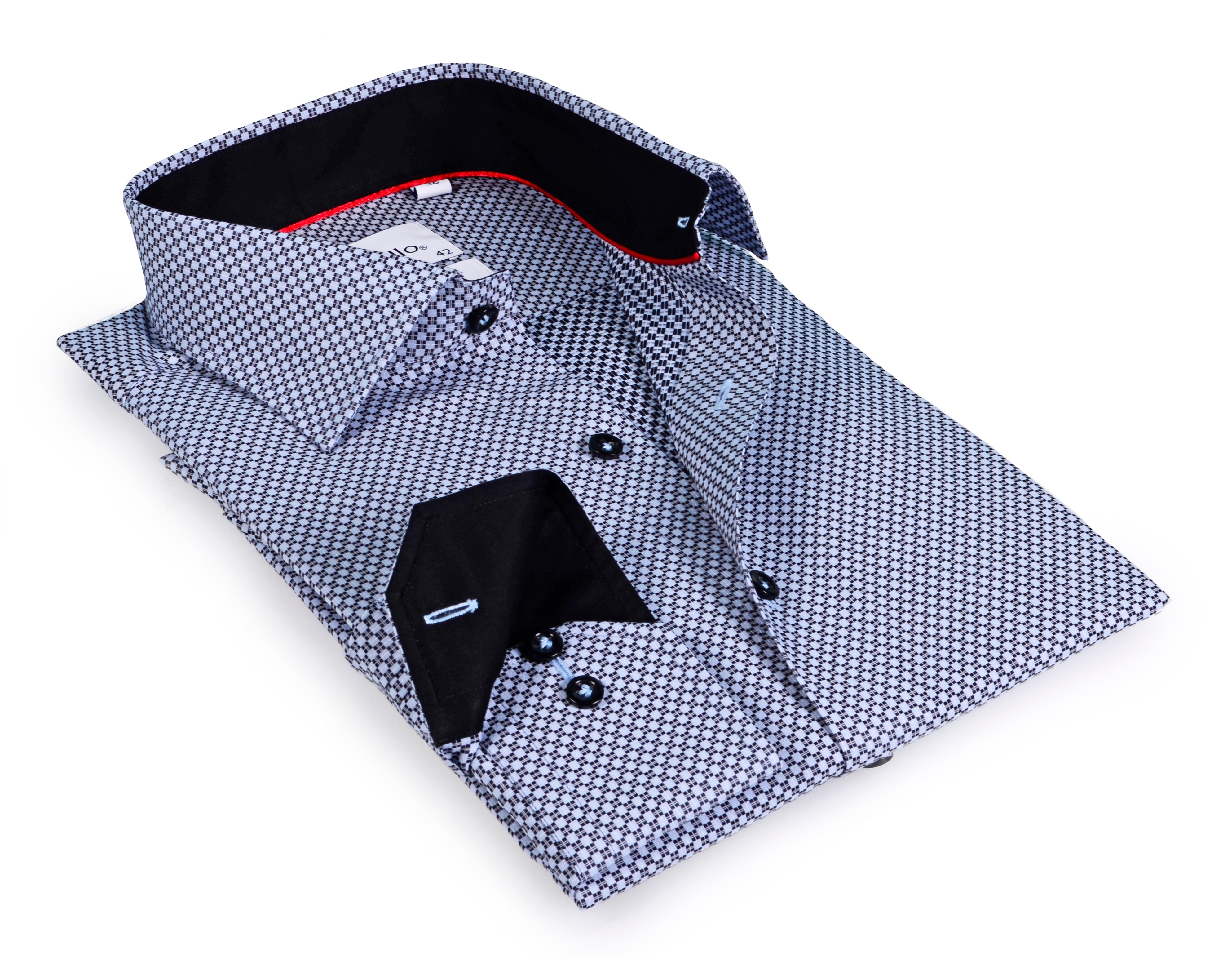 Long Sleeve Black Shirt with contract trimming // Dual cuffs// contemporary fit LEVINAS® Official