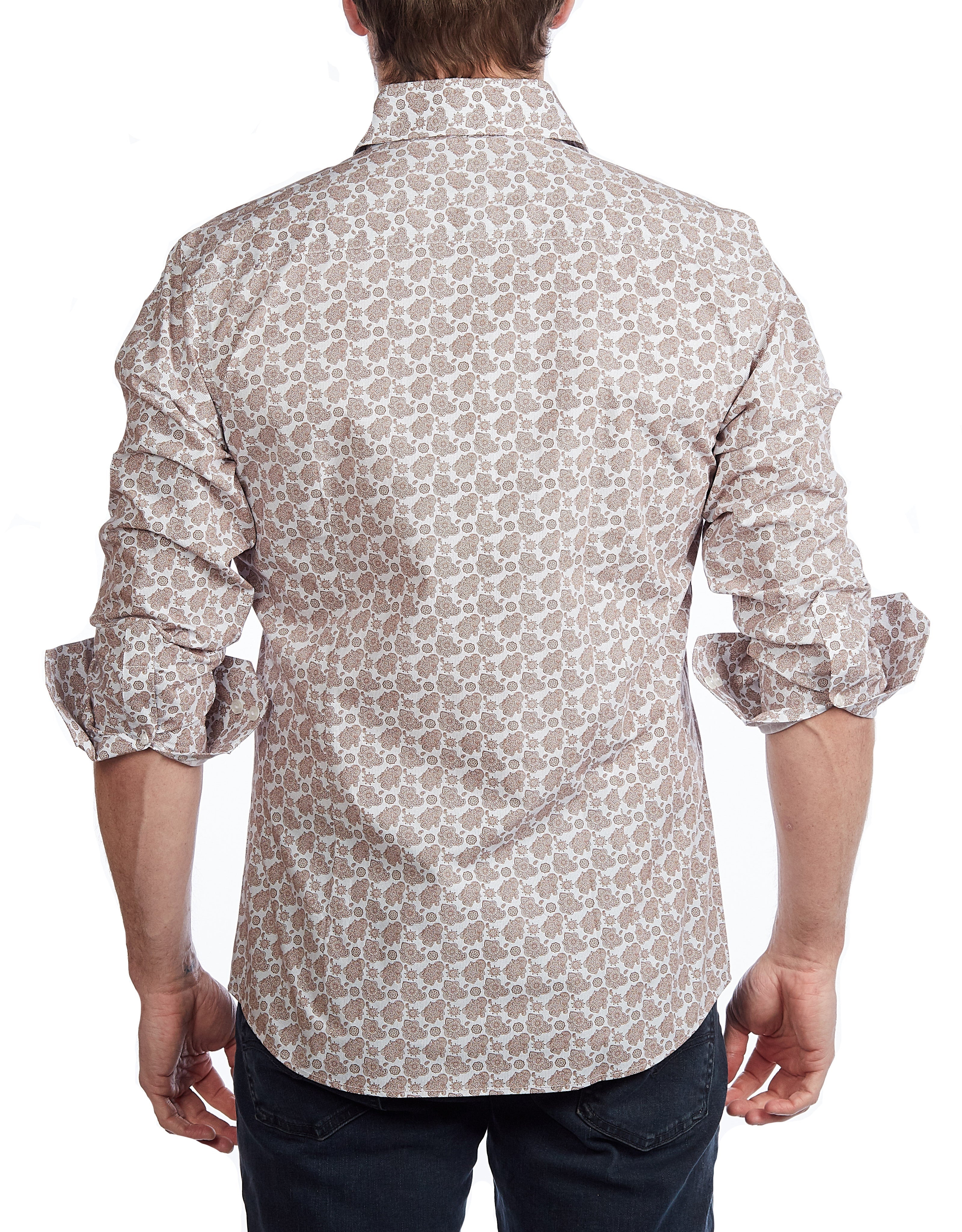 Lt Brown Paisley Shirt // Contemporary Fit - contrast trimming- final sale LEVINAS® Official