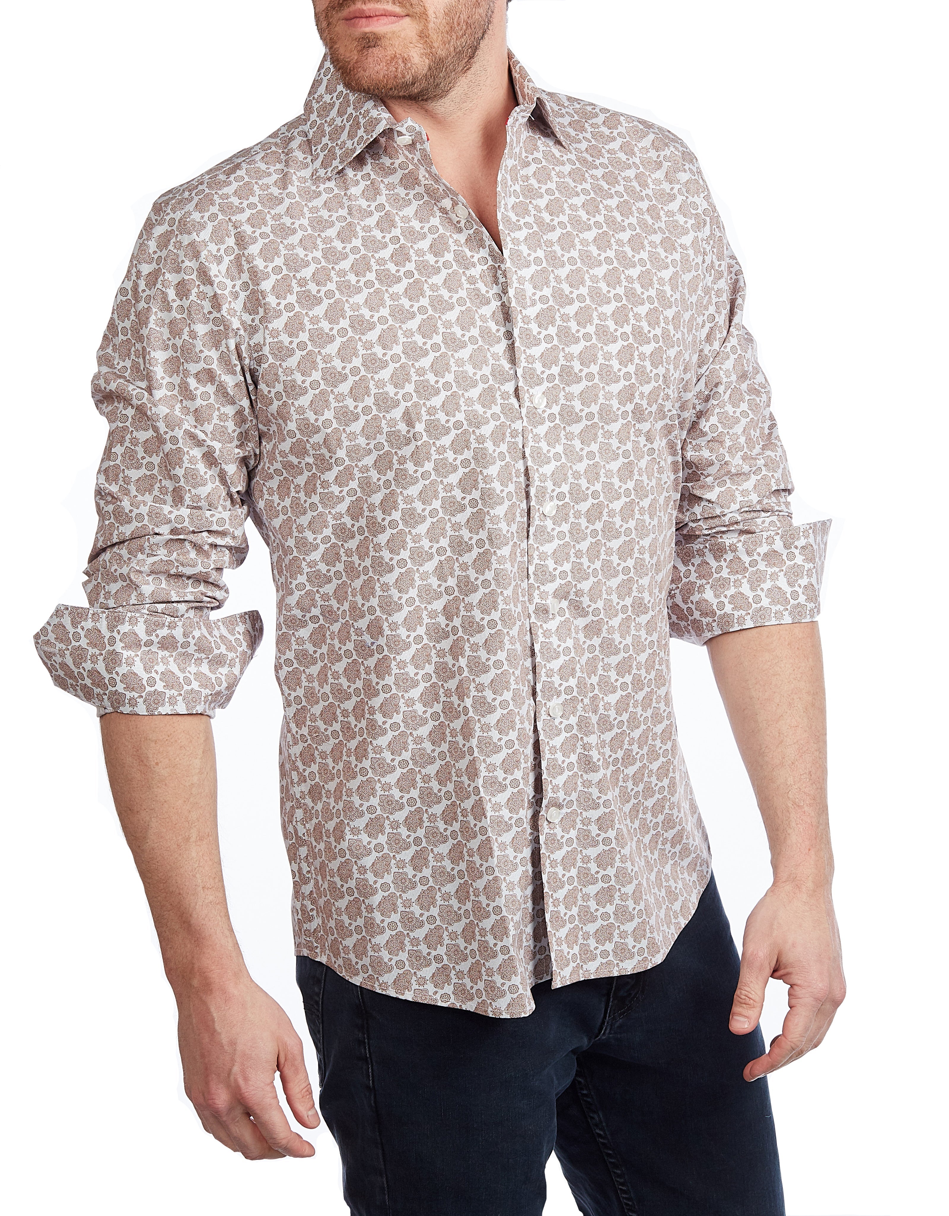 Lt Brown Paisley Shirt // Contemporary Fit - contrast trimming- final sale LEVINAS® Official