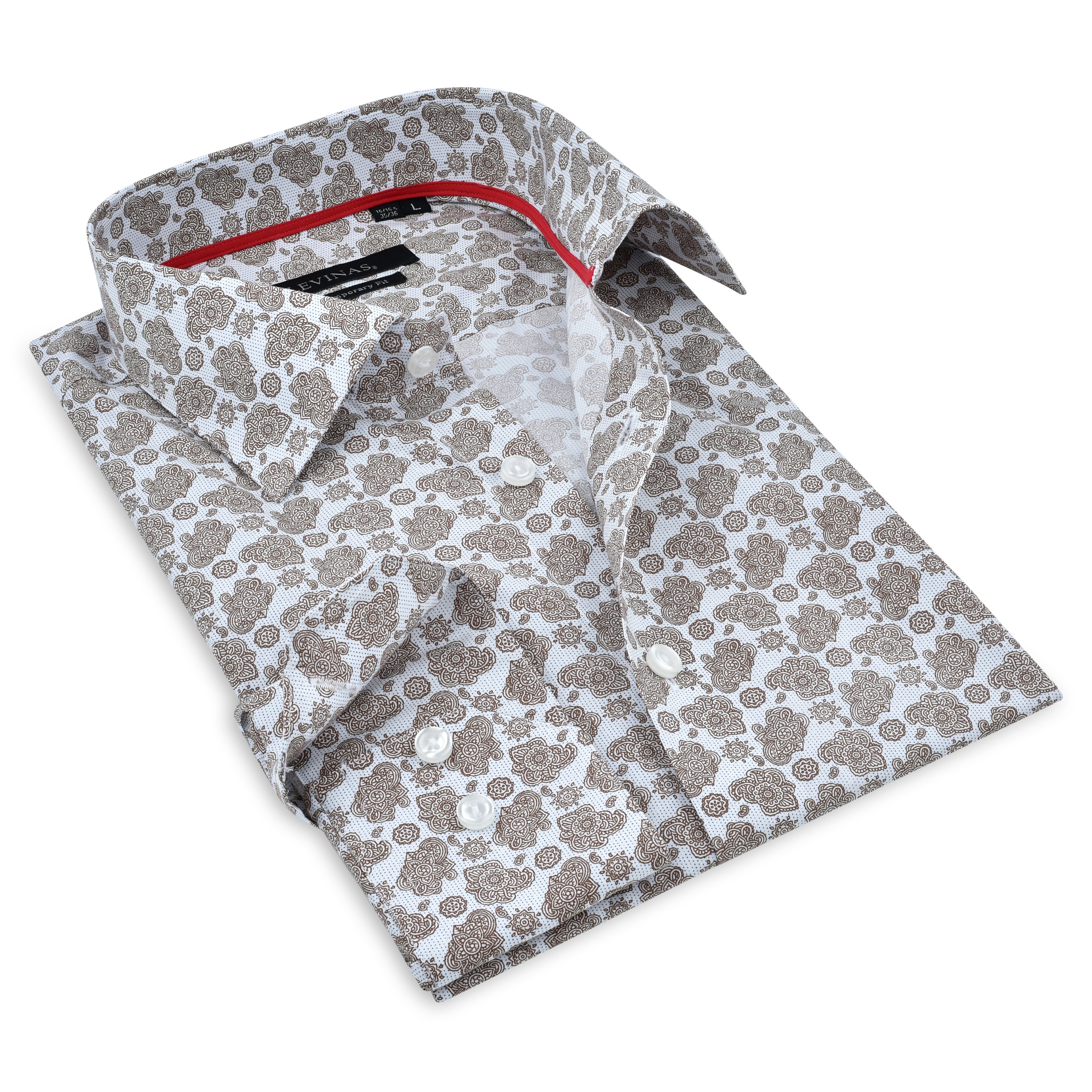 Lt Brown Paisley Shirt // Contemporary Fit - contrast trimming- final sale LEVINAS® Official