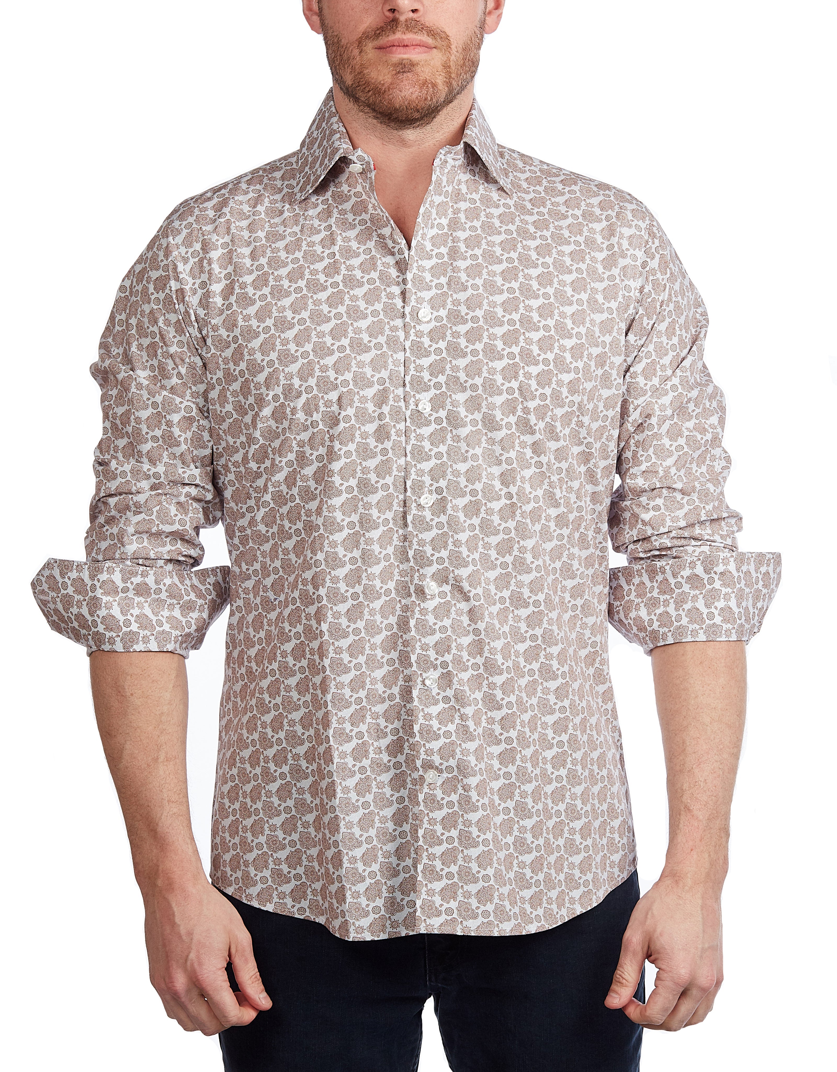 Lt Brown Paisley Shirt // Contemporary Fit - contrast trimming- final sale LEVINAS® Official