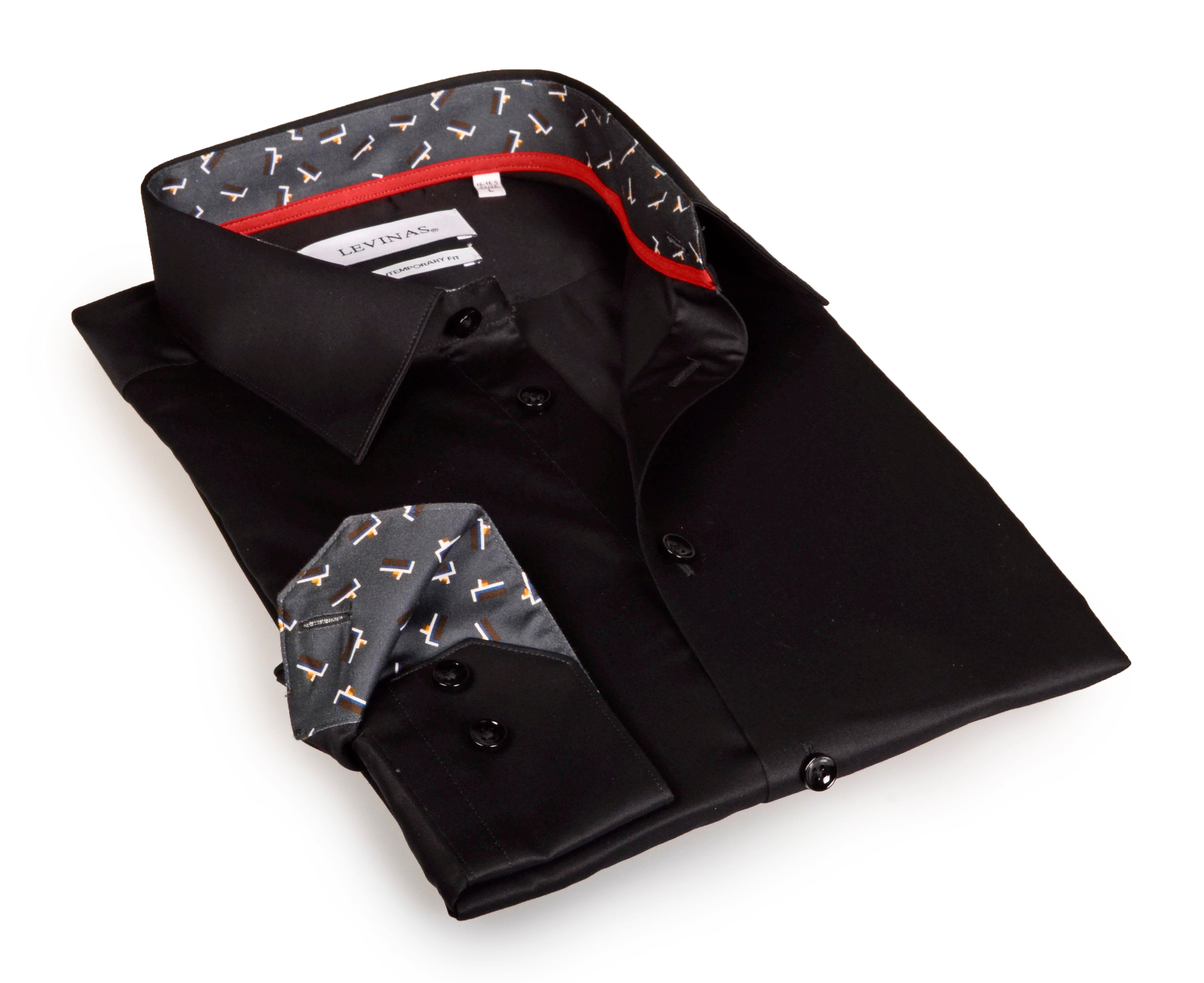 Michael Button-Down Shirt With Contrast Details // Black // Contemporary Fit (Regular) LEVINAS® Official