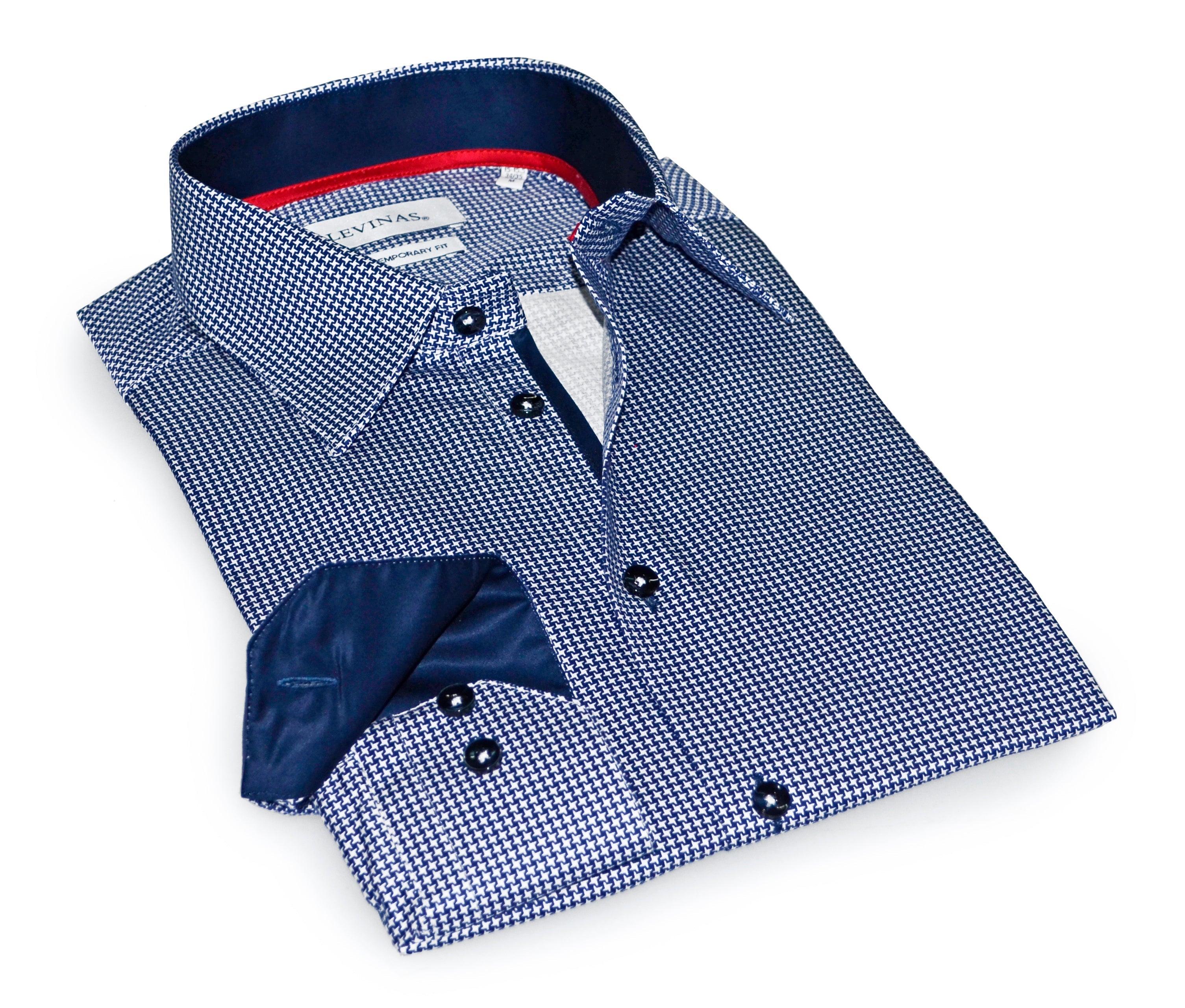 Mitch Button-Down Shirt With Contrast Details // Houndstooth // Contemporary Fit (Regular) LEVINAS® Official