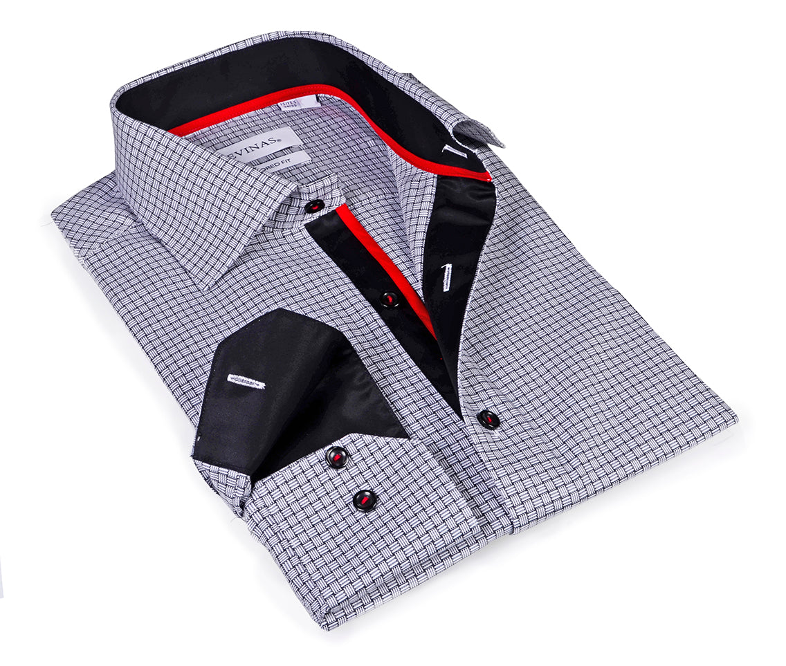 White & Grey Twill Shirt // Tailored (Slim) Fit LEVINAS® Official