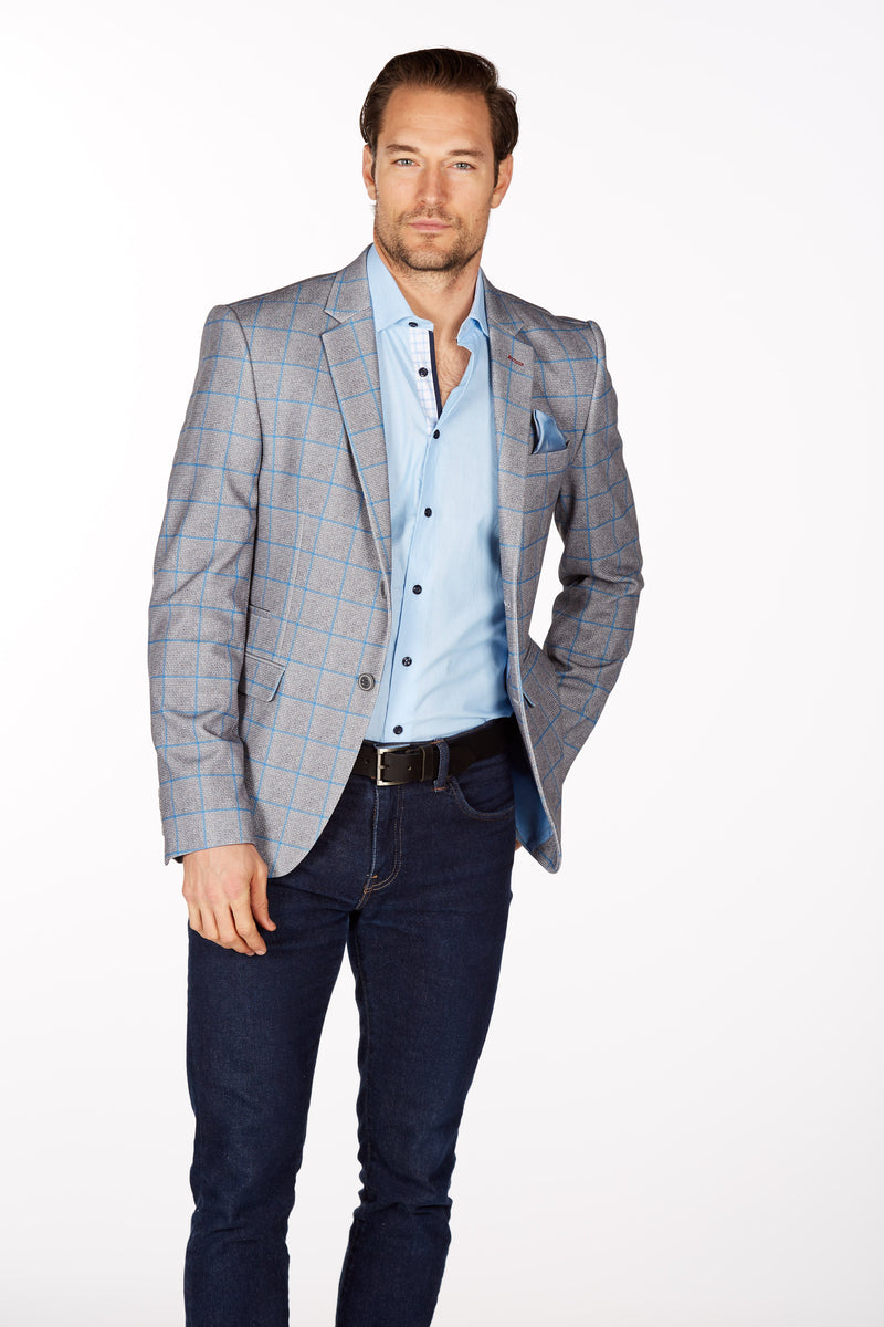Wrinkle-Resistant Blazer - Slim Fit - Grey/Blue LEVINAS® Official 